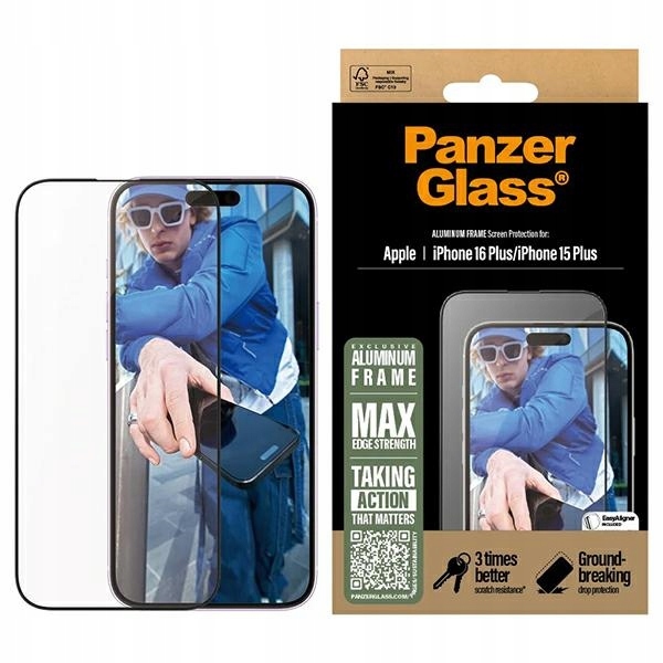 PanzerGlass Ochranné sklo s hliníkovým rámečkem pro iPhone 16 Plus 15 Plus 6.7" Ul