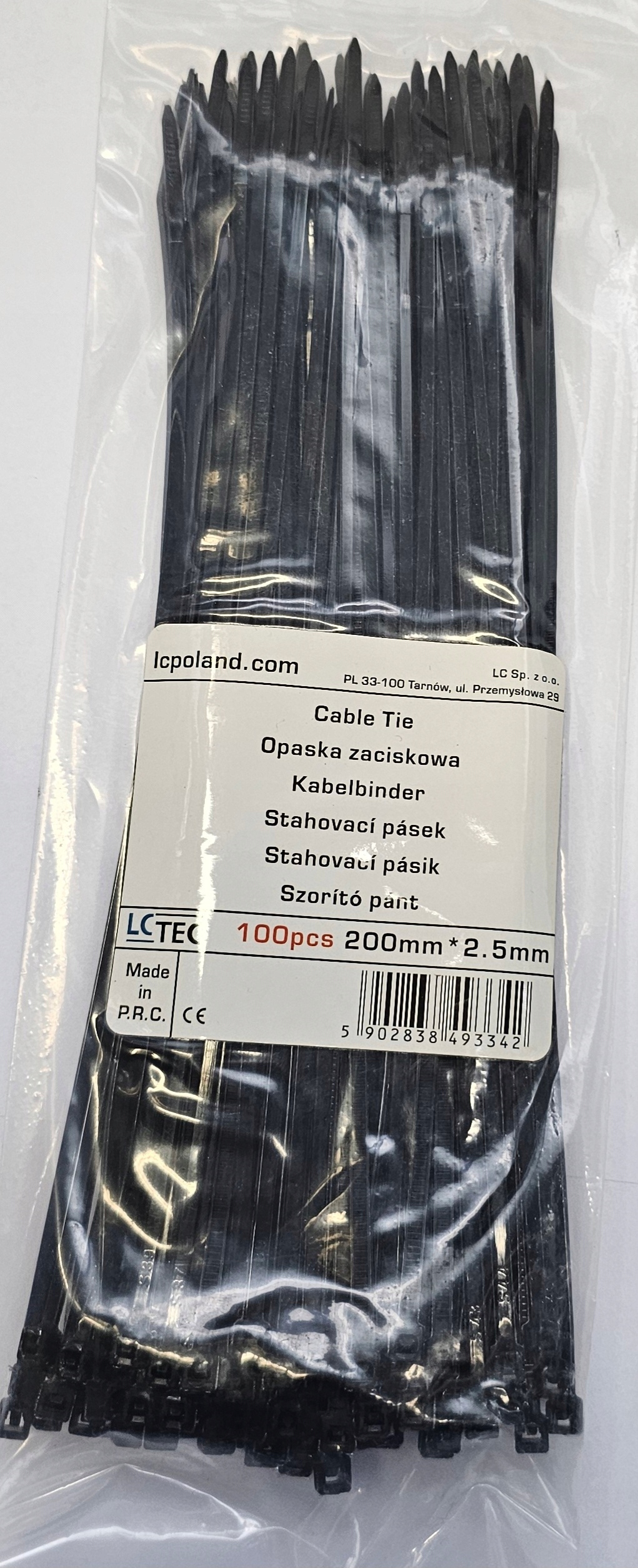 Opaska zaciskowa kablowa trytytka czarna 2, 5 mm x 200 mm Lctec