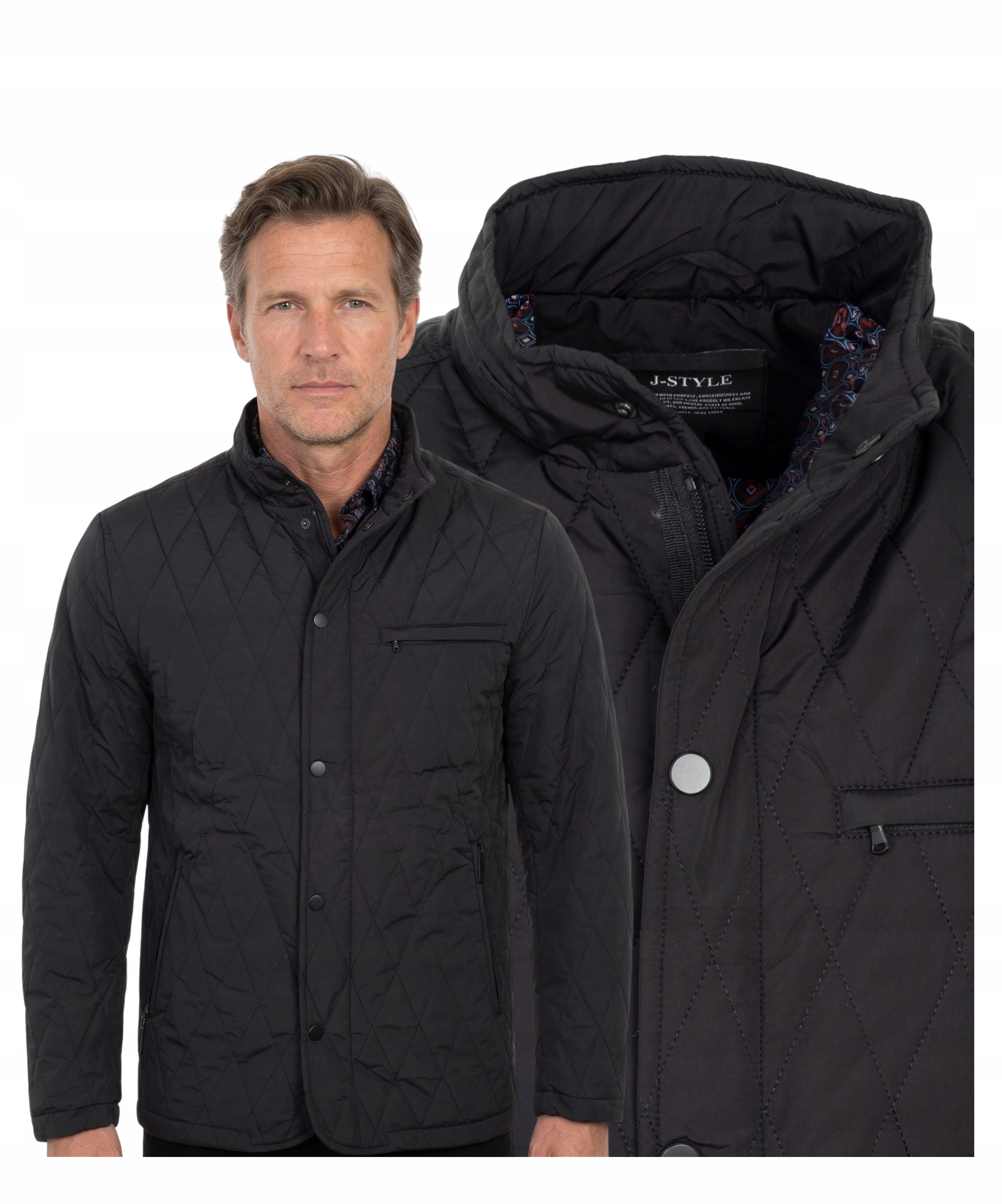 pánská bunda Přechodová podzimní kapsy klasická prošívaná Černá 3XL