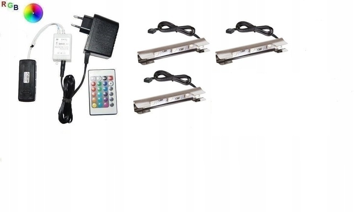 Zestaw LED RGB 3 x klips LEO do szklanych półek
