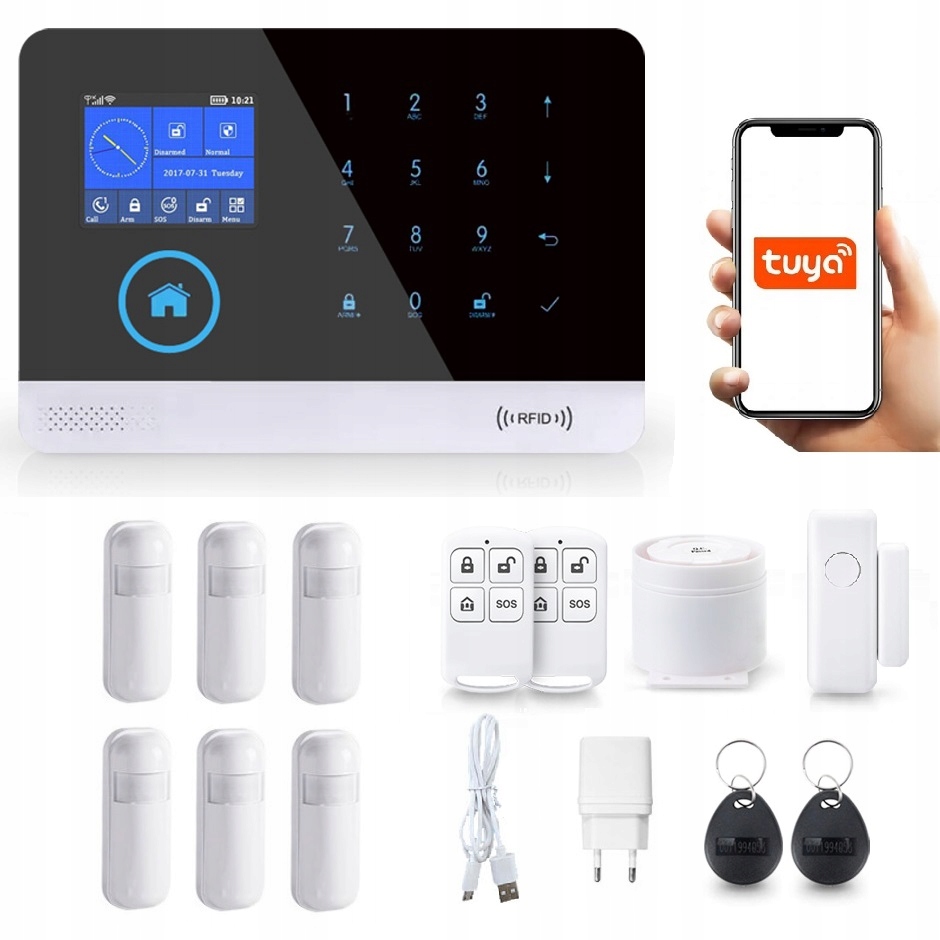 Bezdrôtový LCD Alarm 2.4" Gsm WiFi Tuya Smart V Poľštine 6xPIR