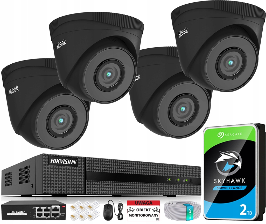 Monitorovanie Ip 4 kamery 5Mpx PoE Ir 30 m rekordér 2TB Detekcia Aplikácia