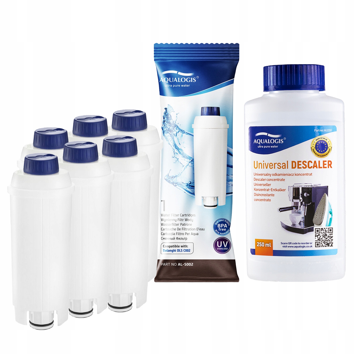 6 x Filtr do kávovaru Delonghi AL-S002 Univerzální odvápňovač 250 ml