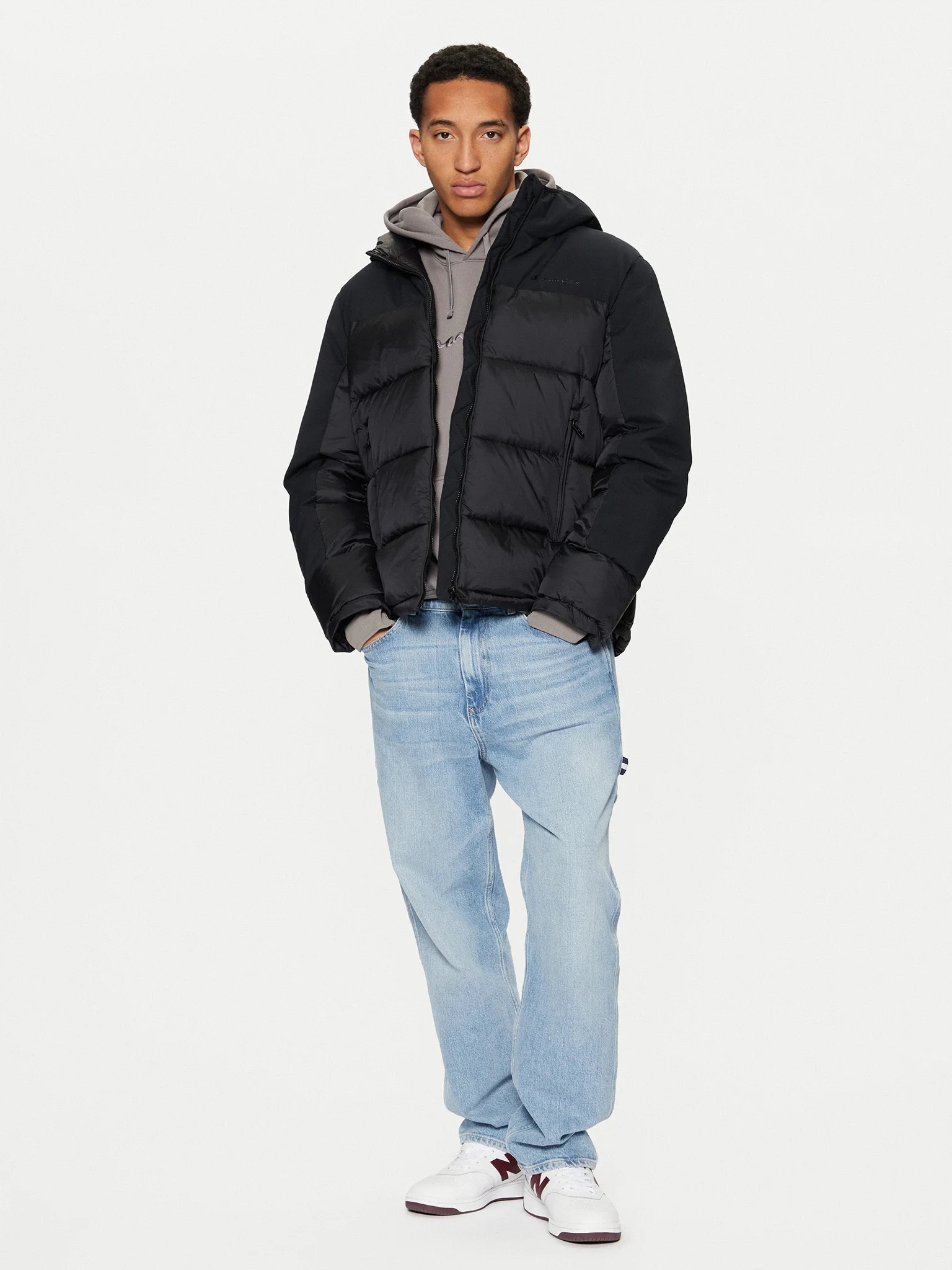 Champion pánská prošívaná bunda s kapucí C Logo Patch černá velikost S