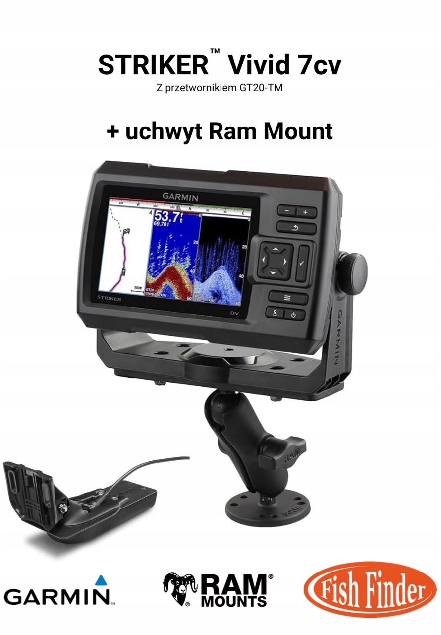 Echosonda Garmin Striker Vivid 7cv z GT20 Uchwyt Ram Mount