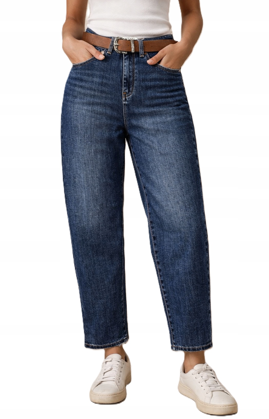 M.sara Damskie Spodnie Jeansy Alladynki Wysoki Stan Pasek balloon modne