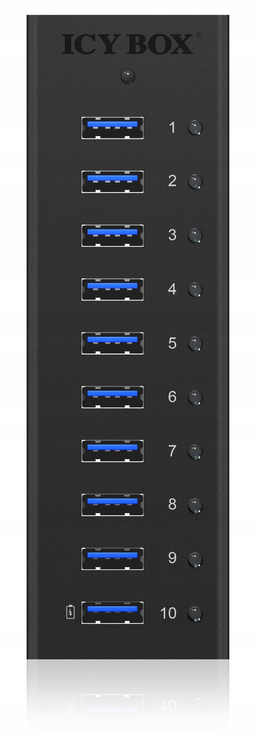 ICY BOX Hub USB 3.0 10 Portów Zasilacz 12V 4A Aluminiowy Czarny — miniatura 6