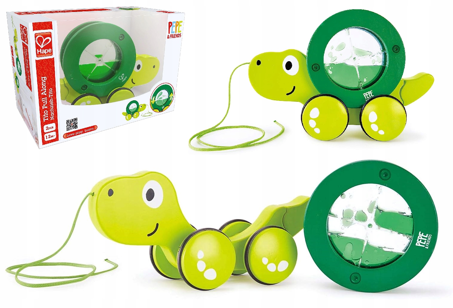 DREWNIANA ZABAWKA DO CIĄGNIĘCIA ŻÓŁW DLA DZIECI