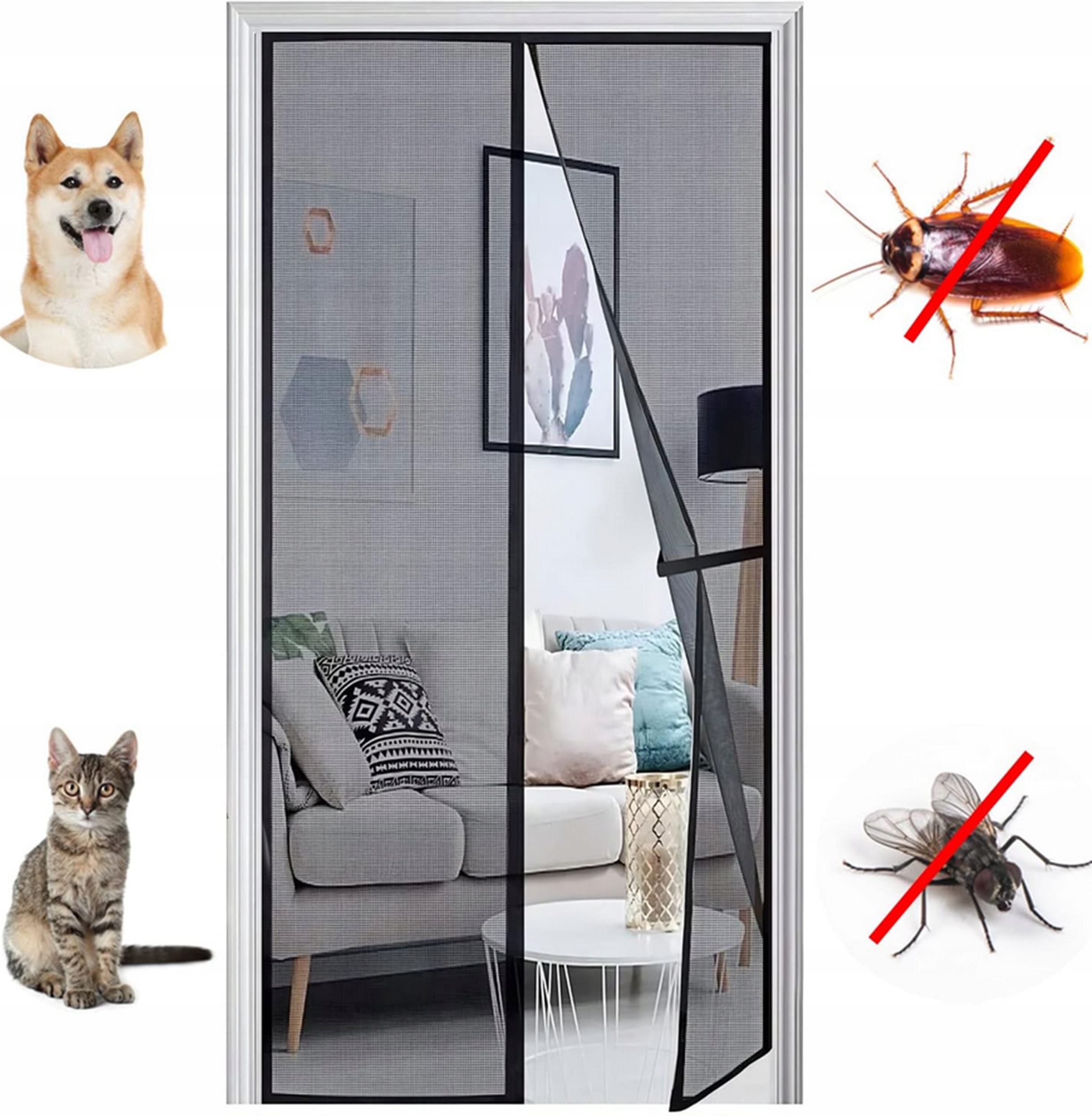 MOSKITIERA NA DRZWI OKNO BALKONOWE Z MAGNESEM 210X100CM SIATKA MUCHY KOMARY Wysokość maksymalna 200 cm