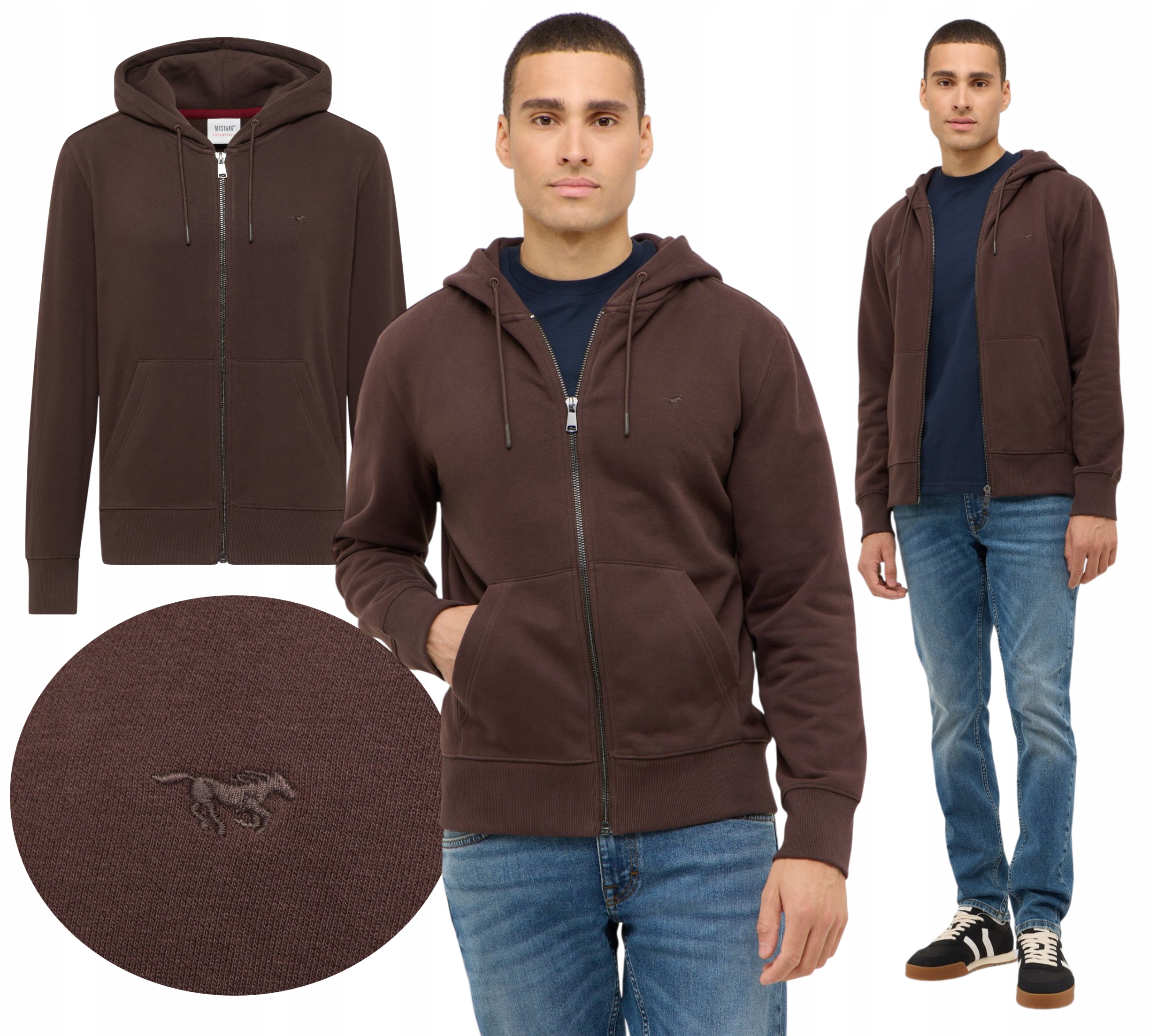 pánská mikina s kapucí Mustang Bavlněná rozepínací Hnědá Brighton vel. XXL