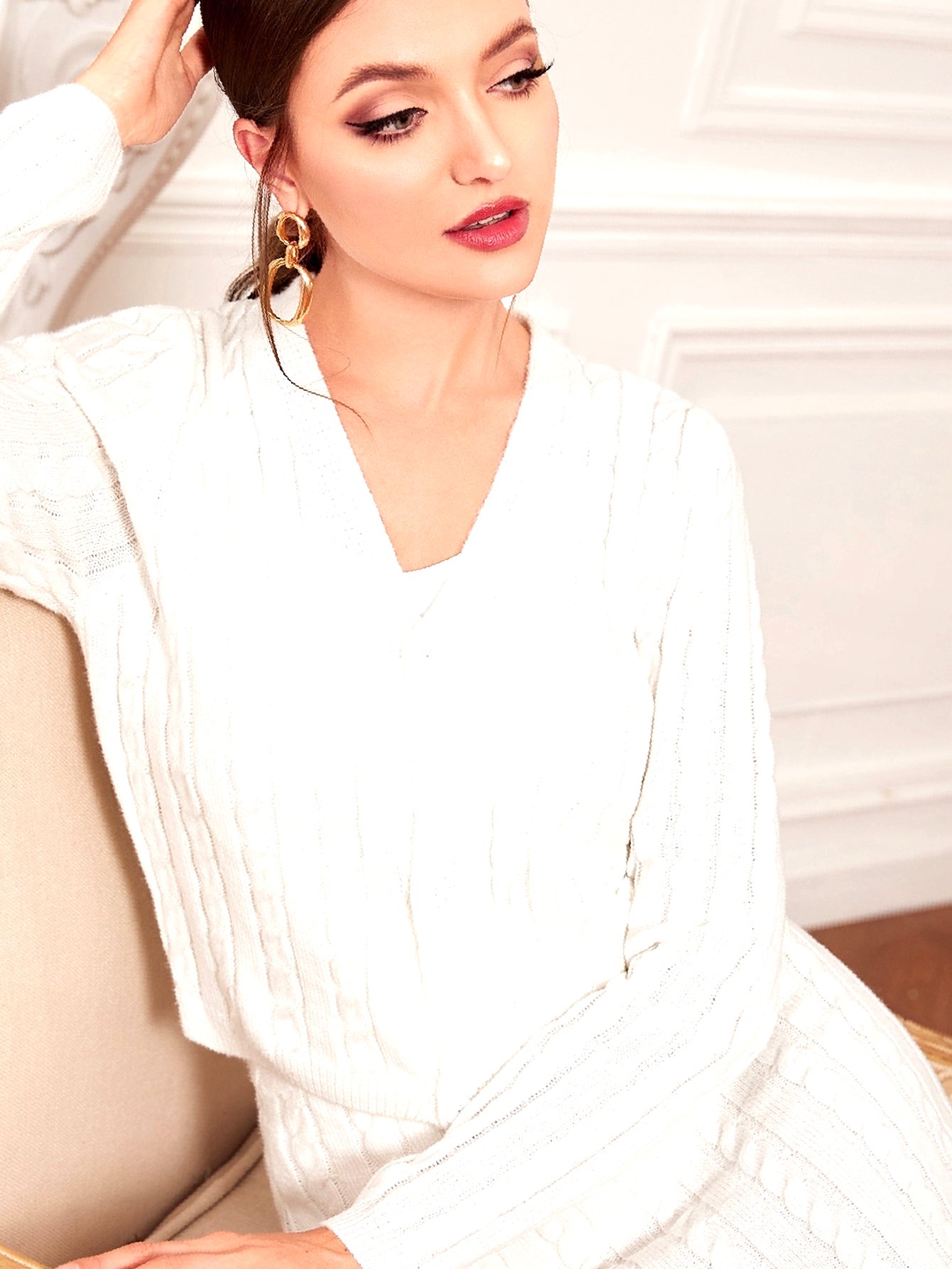 Komplet Texturovaný tužkový pletený kardigan Dlouhá Sukně S