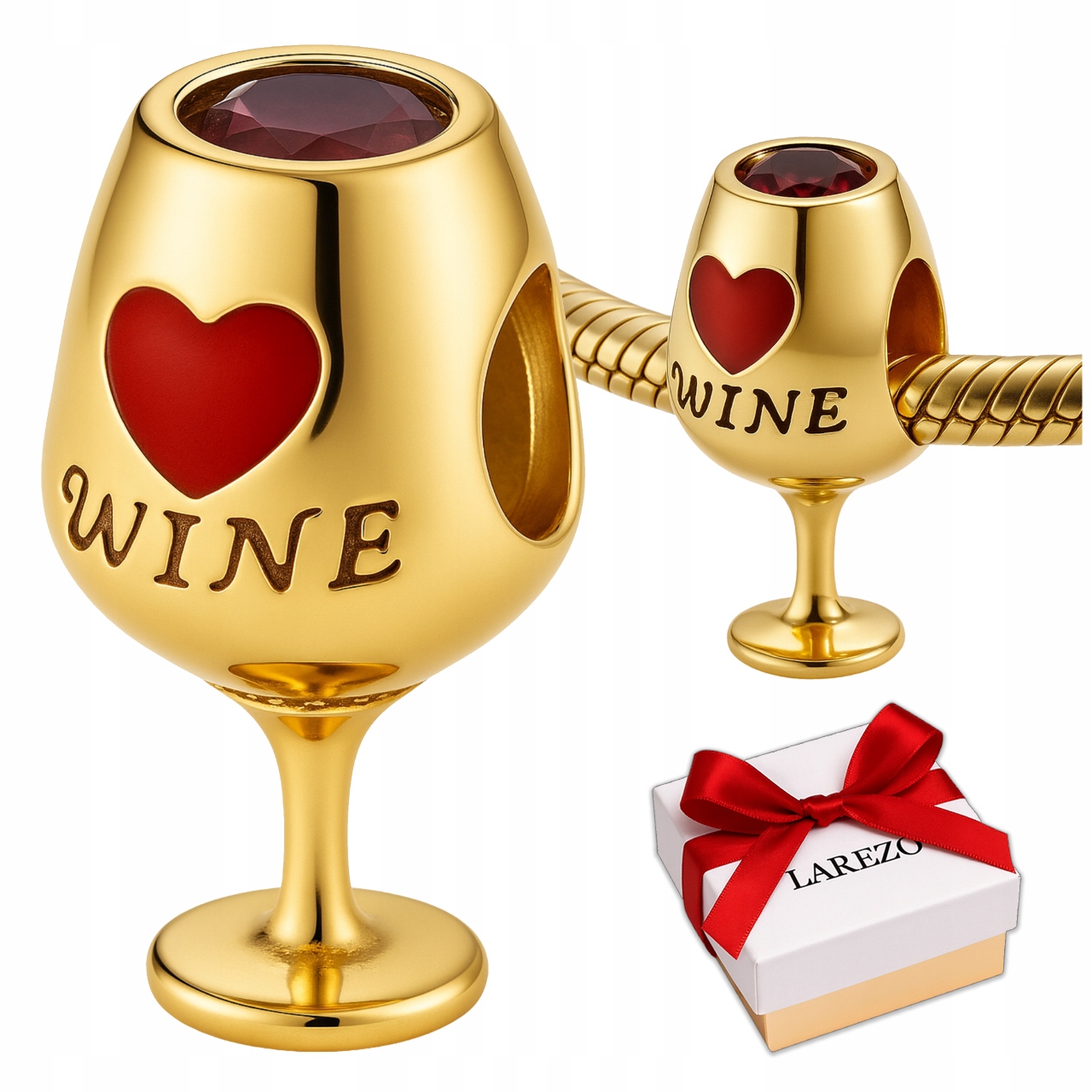 Zlatý přívěsek Charms Sklenice vína Korálek Milovnice Vína Víno Stříbro 925