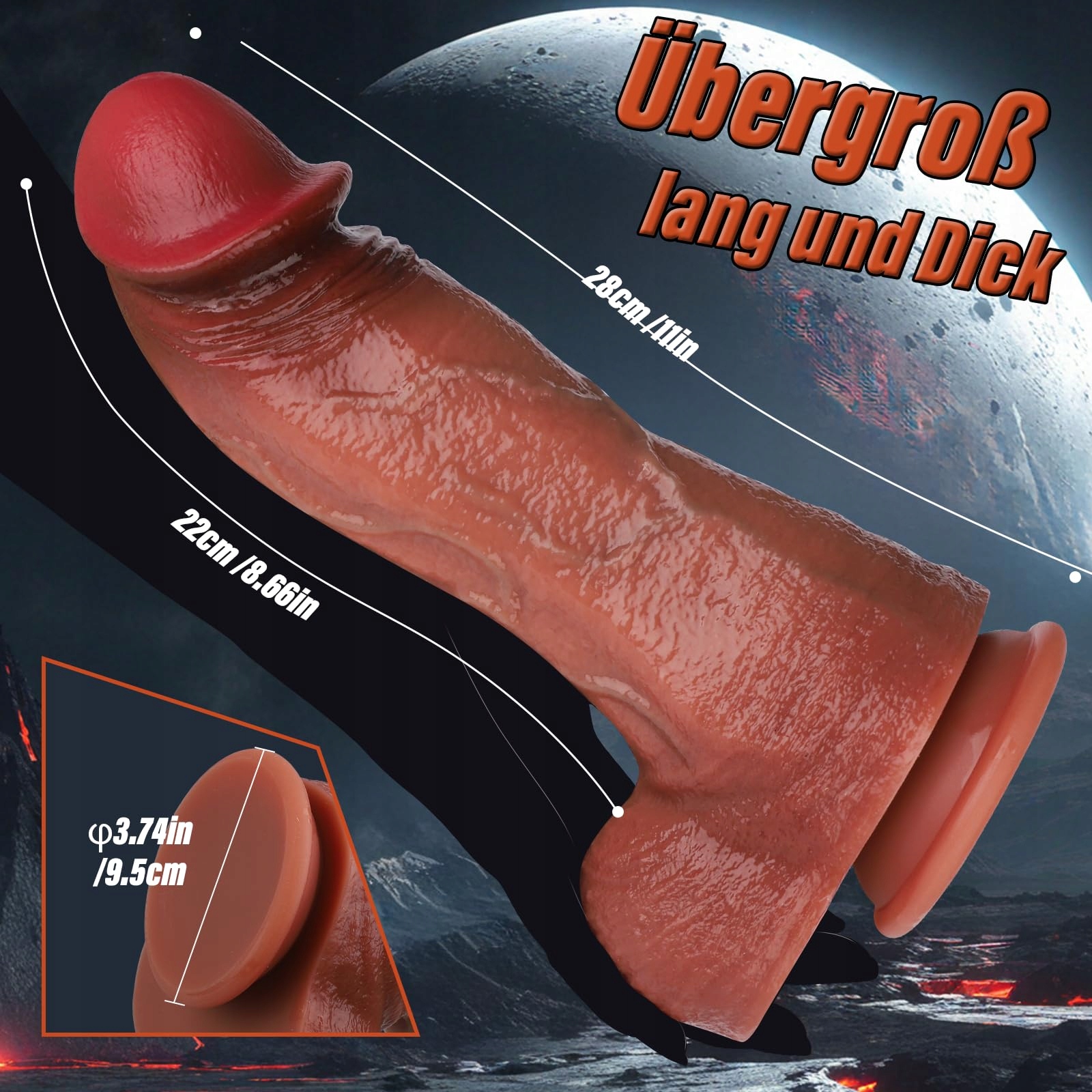 XXL NATURDILDO CZARNY Z PRZYSSAWKĄ DLA KOBIET I MĘŻCZYZN 28CM REALISTYCZNY — miniatura 5
