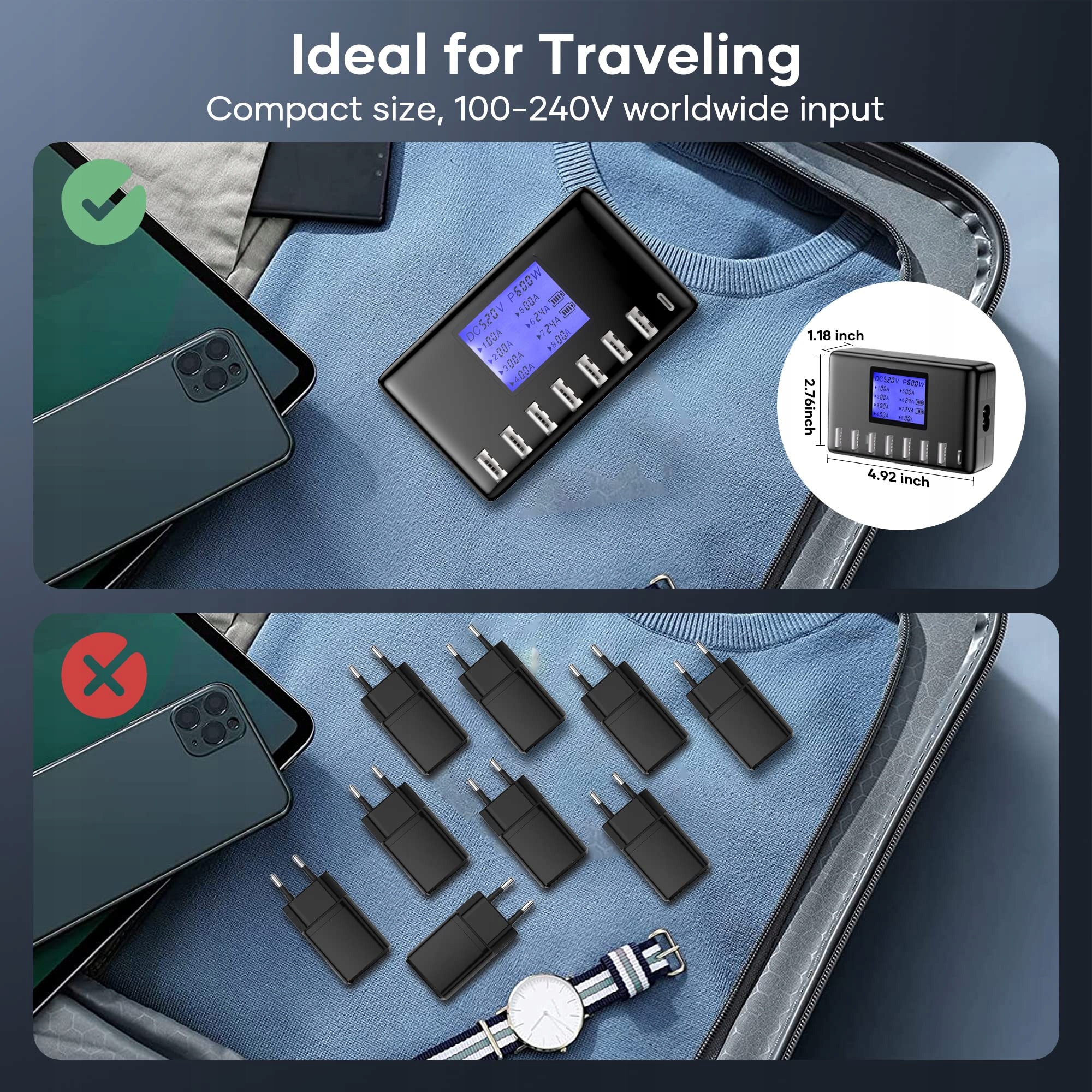 Ładowarka USB, 60 W, 8 portów USB, stacja ładująca 12 A — miniatura 6
