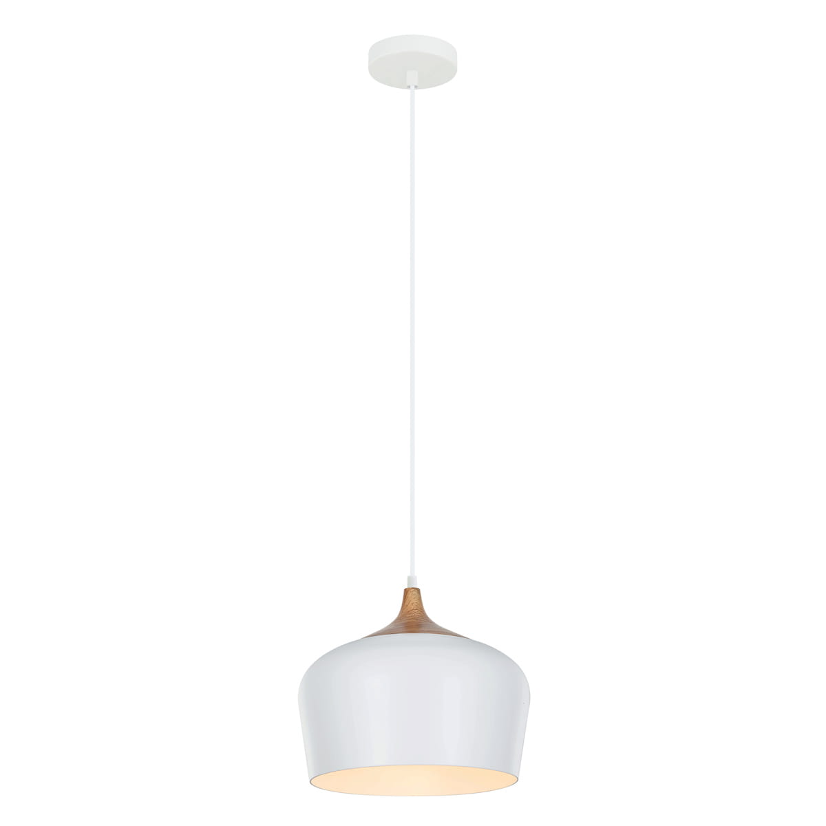 Závesná lampa biela imitácia dreva okrúhla 30 cm nad stôl a ostrovček Italux