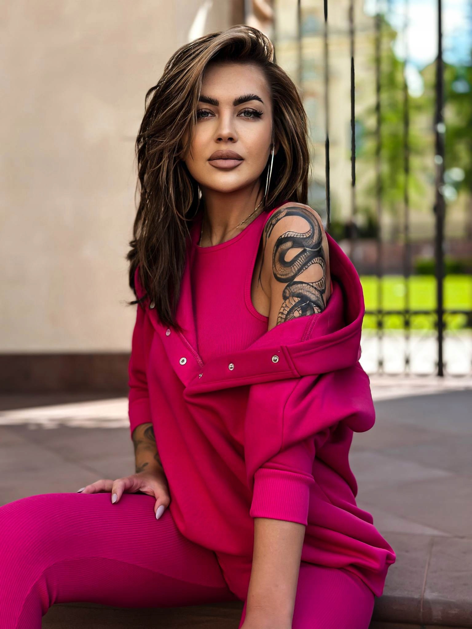 Komplet dresowy 3-częściowy Fuksja Dres Napy Aszmi Bluza Legginsy Top