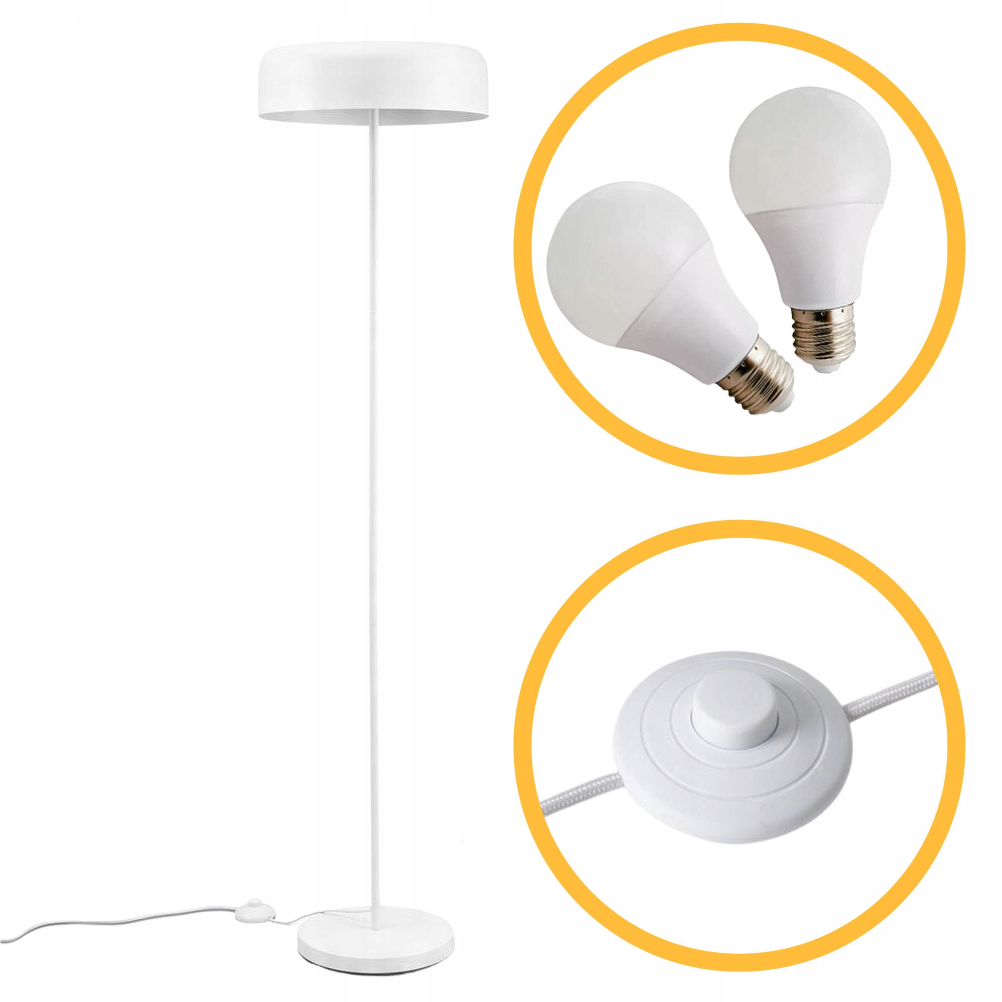 Lampa podłogowa Led 2xE27 stojąca biała 140cm salon sypialnia nowoczesna