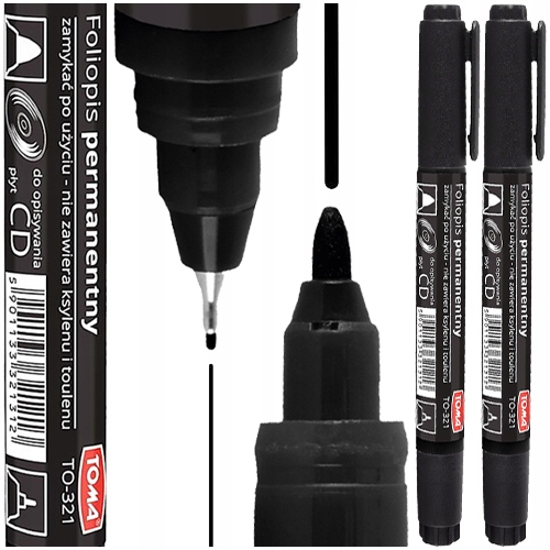 Marker Permamentny Do Płyt CD/DVD Dwustronny Czarny TO-321 Toma 2 szt.