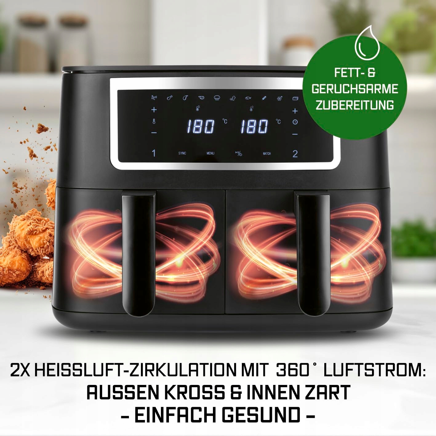 GOURMETMAXX Podwójna Frytkownica Beztłuszczowa 2x4L Z Ekranem Dotykowym — miniatura 4