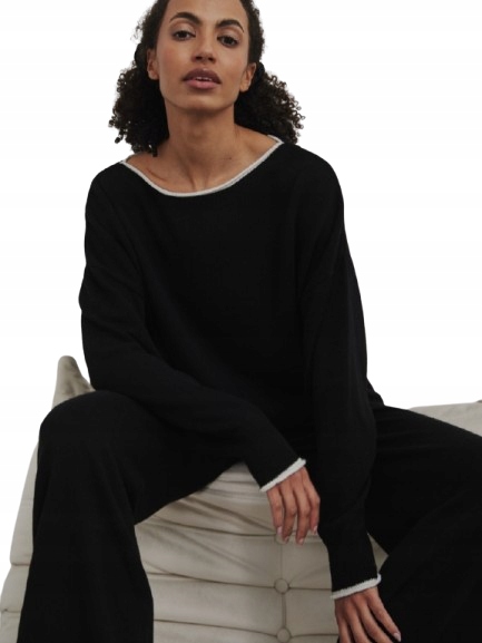 Yarn Premium Svetr kalhoty Komplet Vlna Kašmír Černá Bílá Novinka