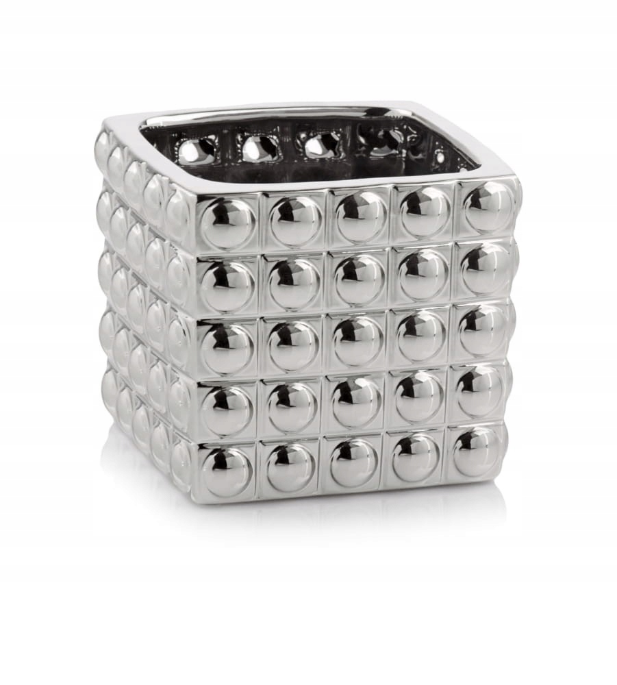 SREBRNA OSŁONKA DONICZKA CERAMICZNA MOON - KWADRAT 14X13 CM