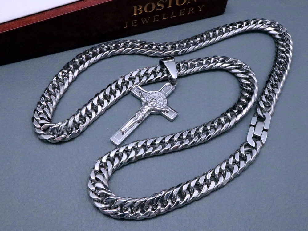 GRUBY SREBRNY ŁAŃCUSZEK Z KRZYŻYKIEM 316L PREMIUM Kamień Bez kamienia