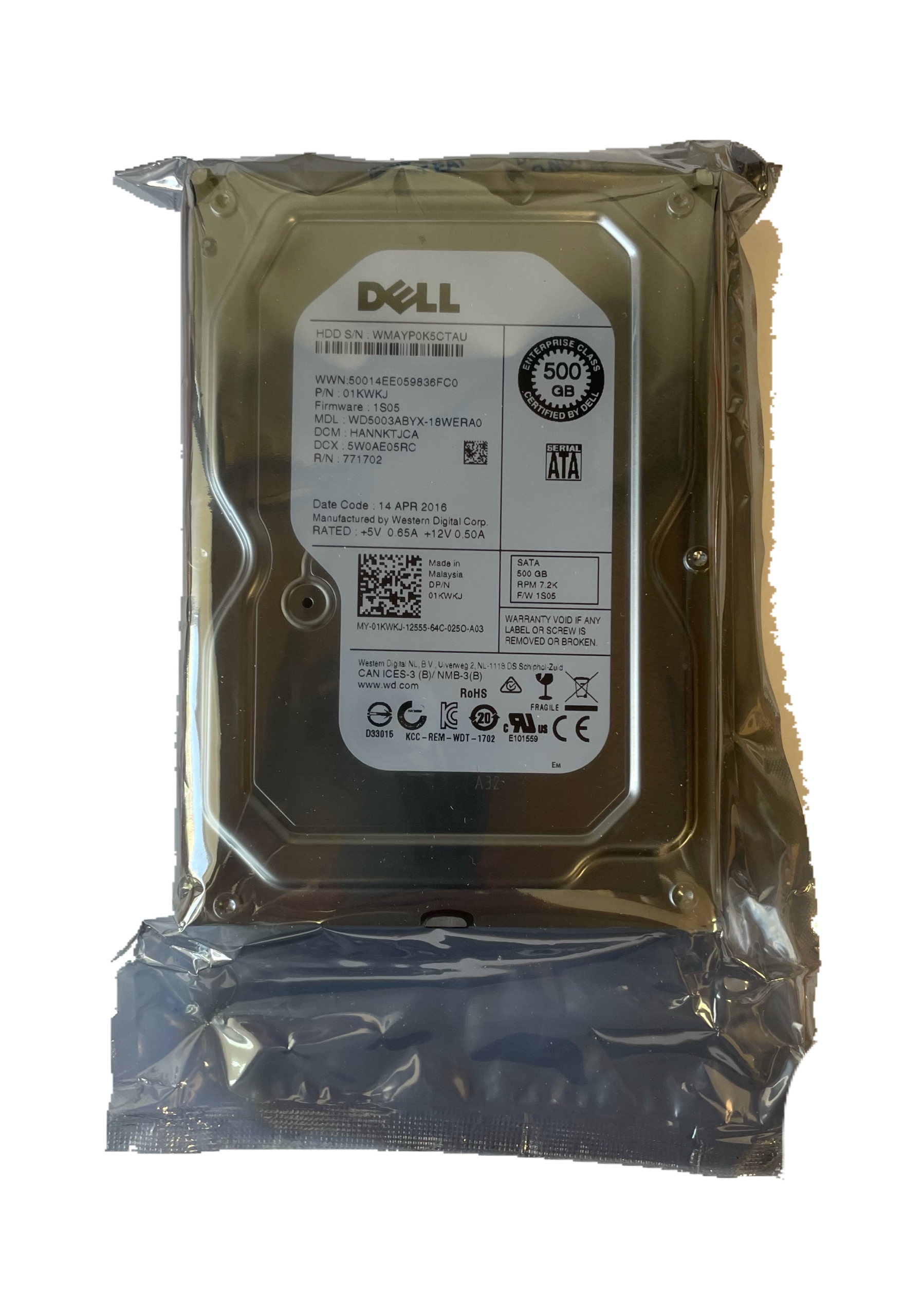 Dell 1KWKJ 500GB Sata 7.2K 3.5 WD5003ABYX