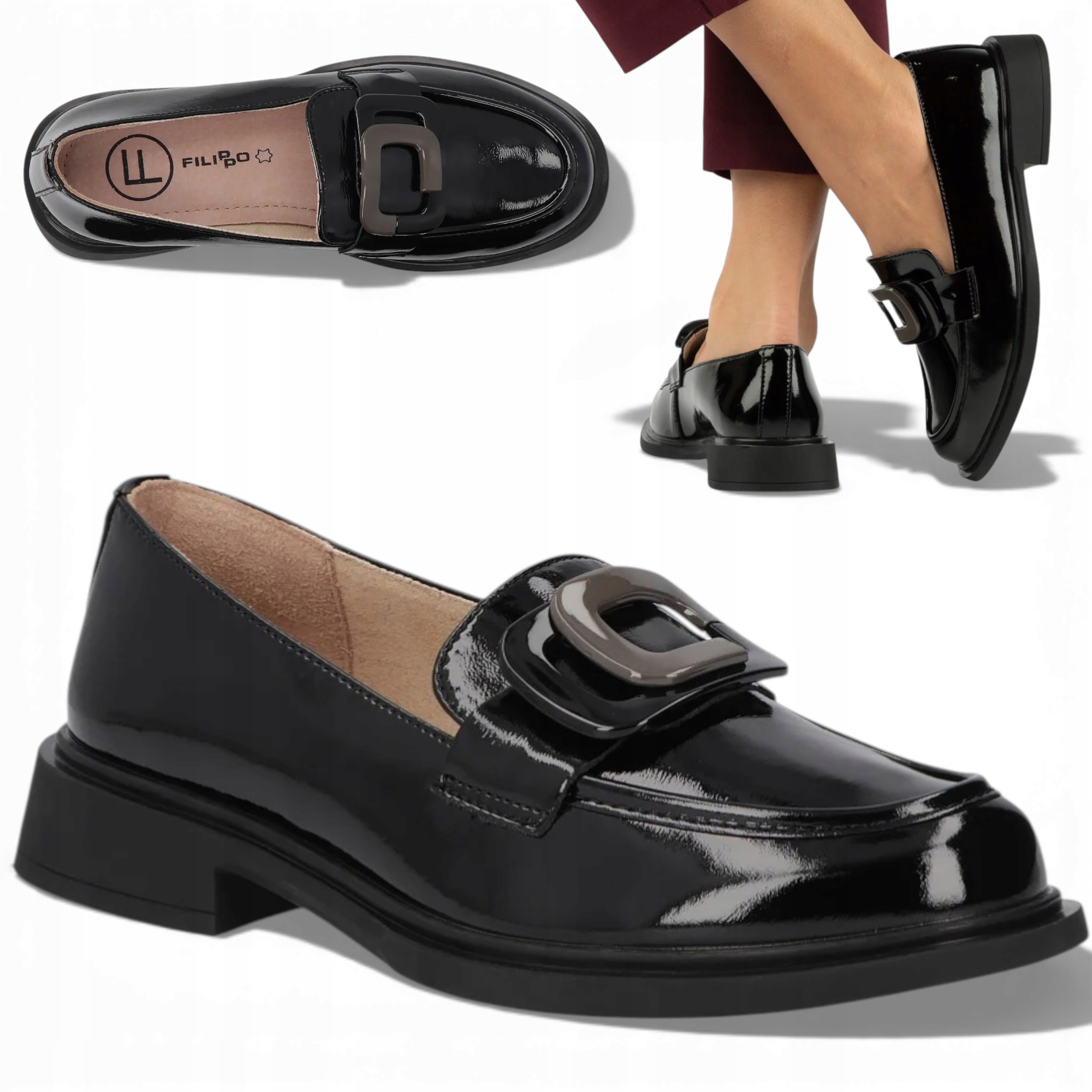 38 Filippo Lakované dámské polobotky z přírodní kůže, nazouvací, letní