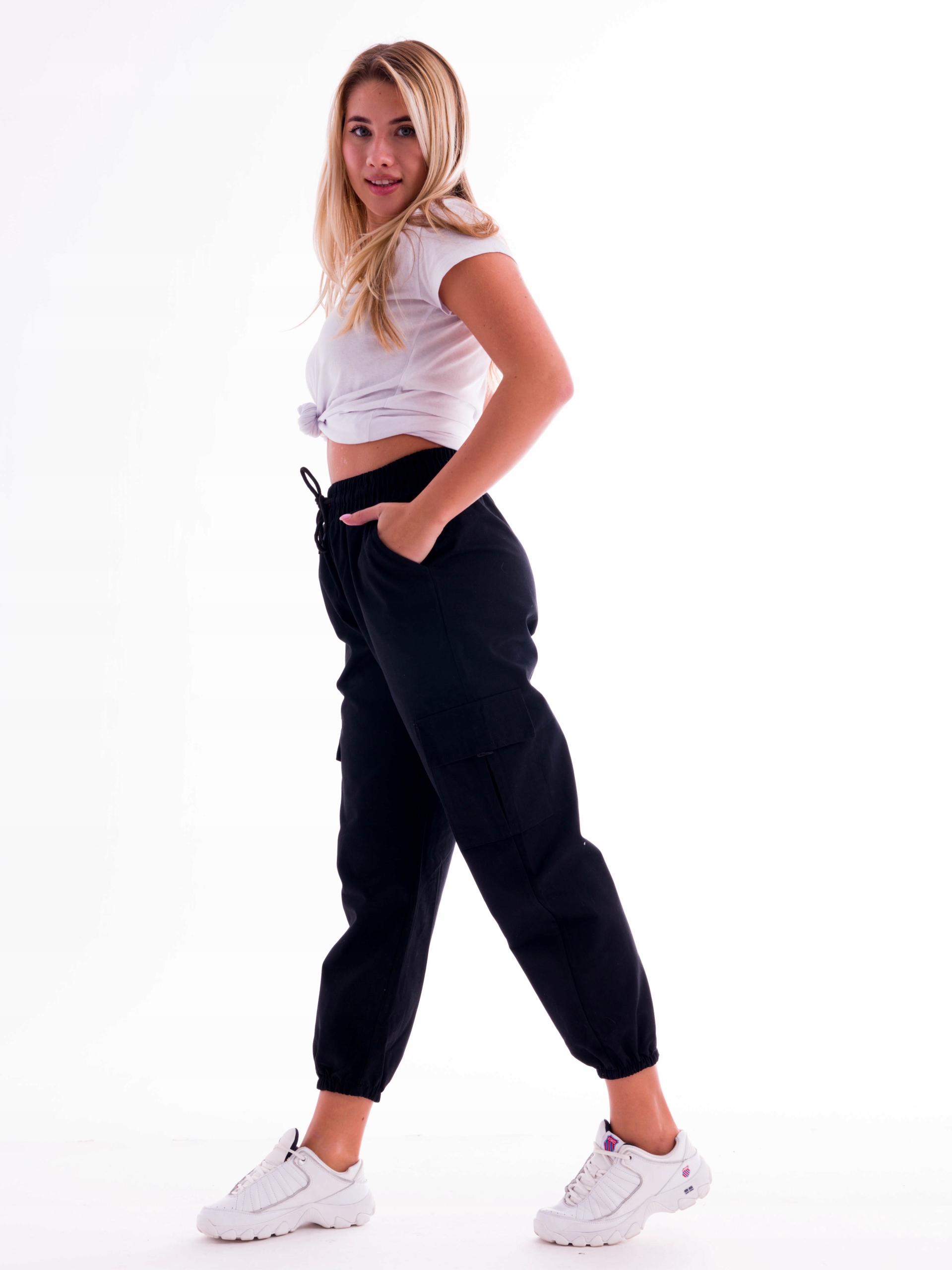 STYLOWE KOBIECE SPODNIE CARGO BOJÓWKI L Stan (wysokość w pasie) wysoki