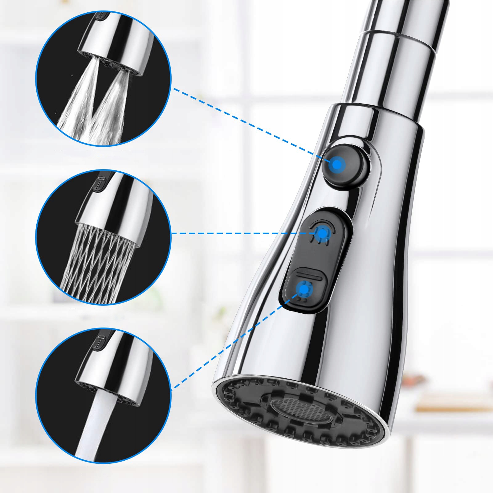 BATERIA KUCHENNA KOŃCÓWKA PRZEDŁUŻKA DO KRANU 3 TRYBY PERLATOR ADAPTER Marka bez marki