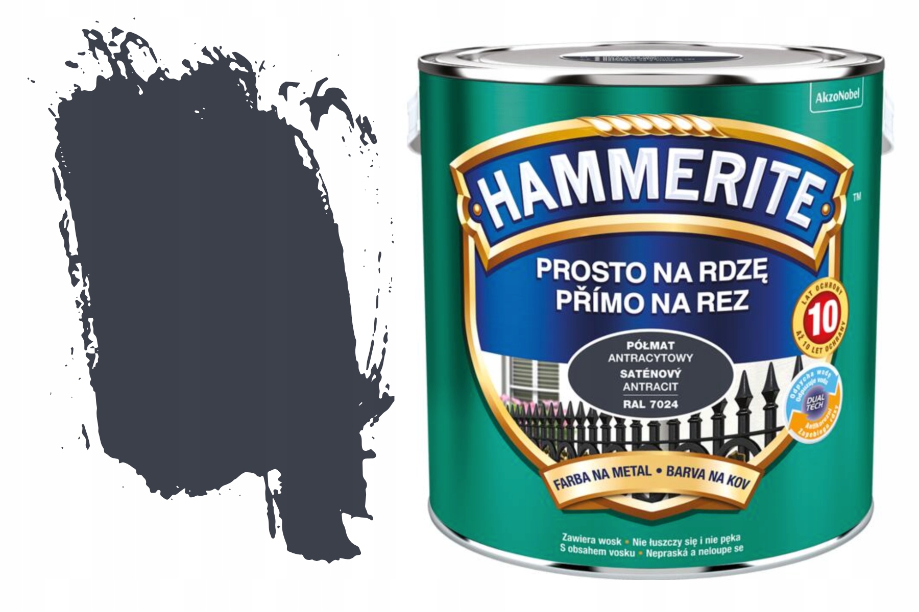 Hammerite do Metalu Antykorozyjna Na Rdzę Antracyt Półmat 2,5L