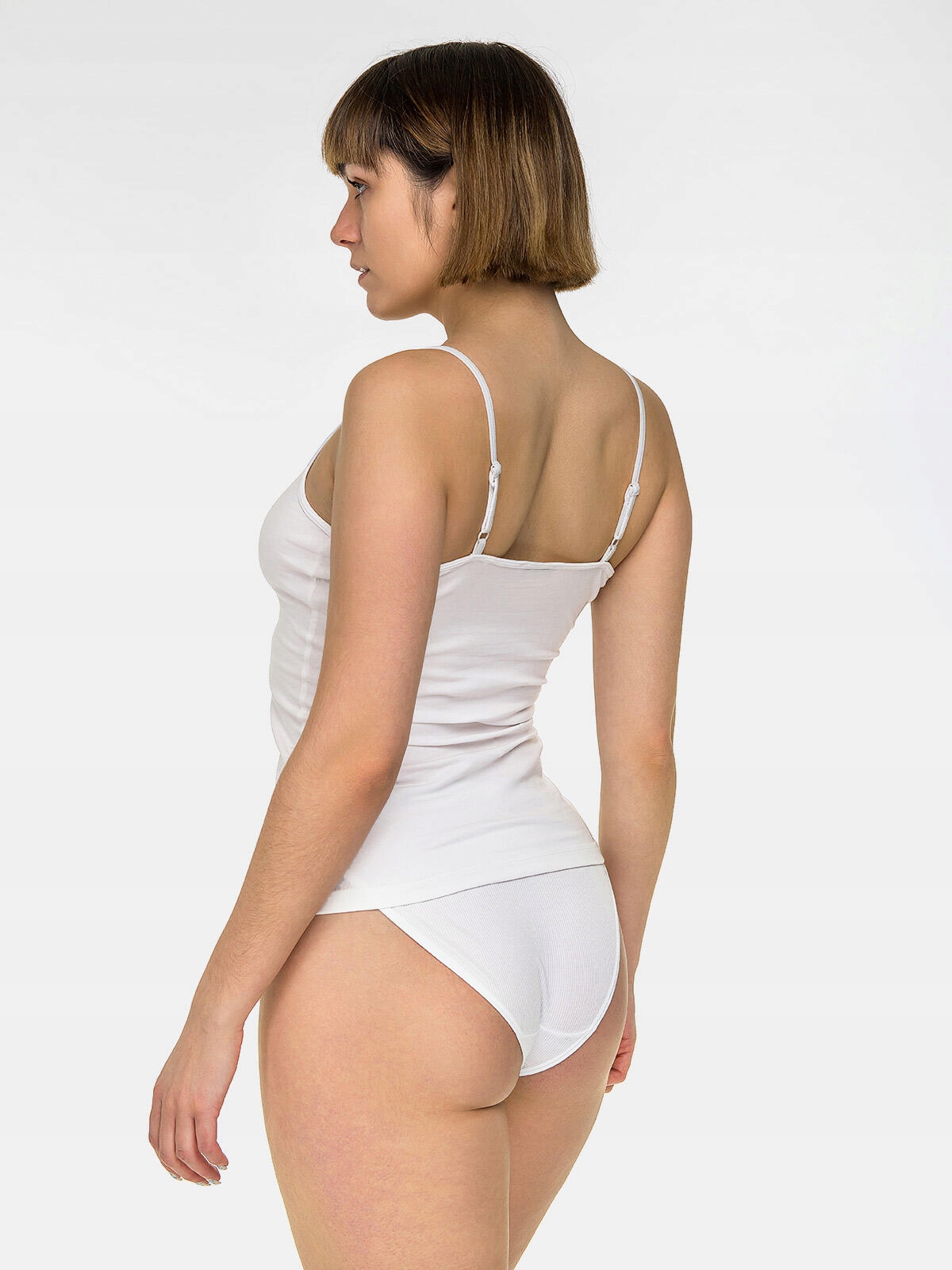 BLUZKA DAMSKA NA RAMIĄCZKACH KOSZULKA TOP GŁADKA BAWEŁNIANA BASIC BIAŁA L Model Top na ramiączkach, Top bawełniany, Koszulka