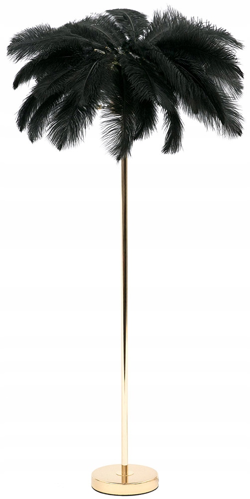 Lampa Podłogowa Pióra 160cm Złota Czarna Metalowa Klosz Z Piór Stojąca 150