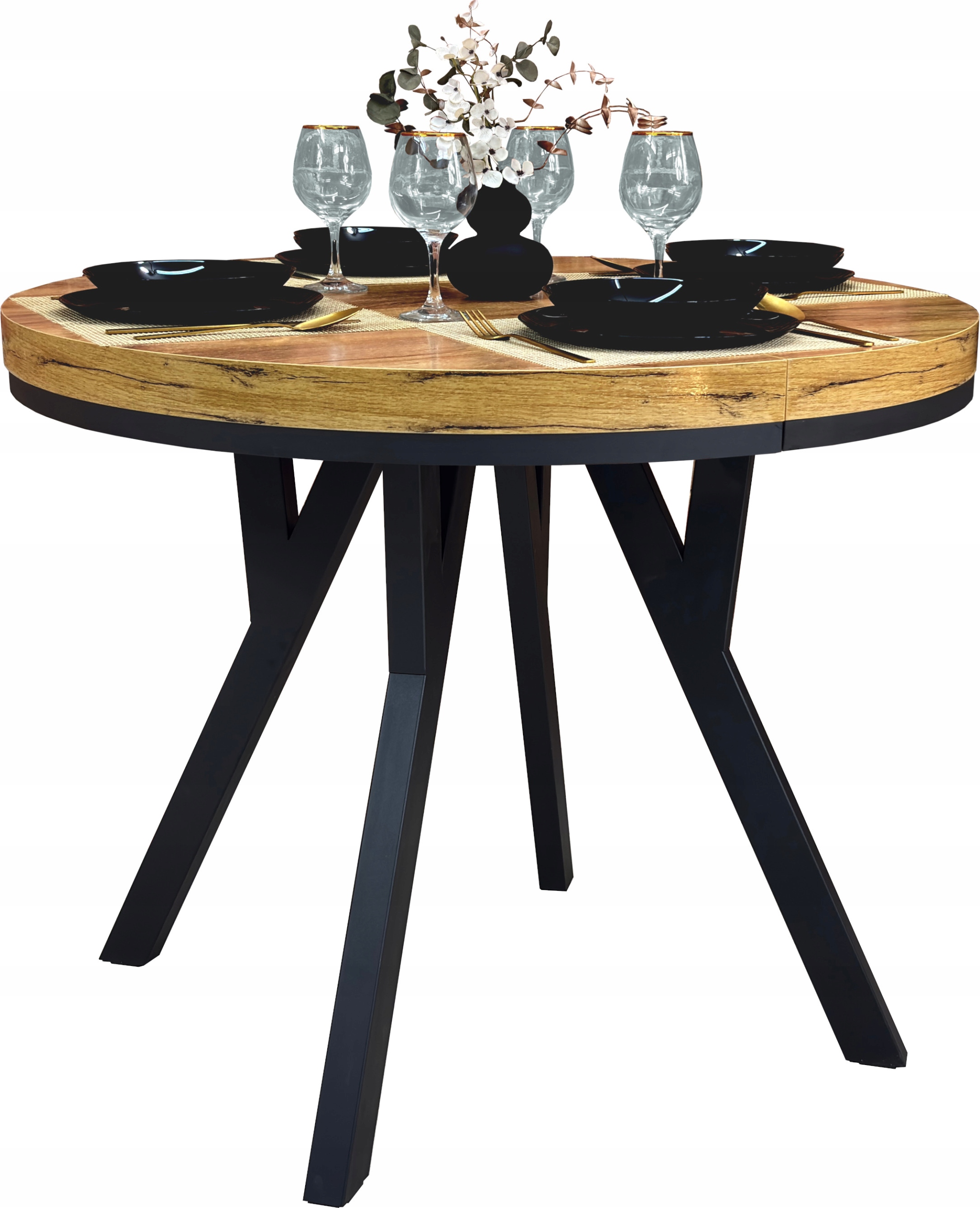 Stół okrągły 90 rozkładany do 190 cm LOFT metalowe nogi gruby blat 5 cm