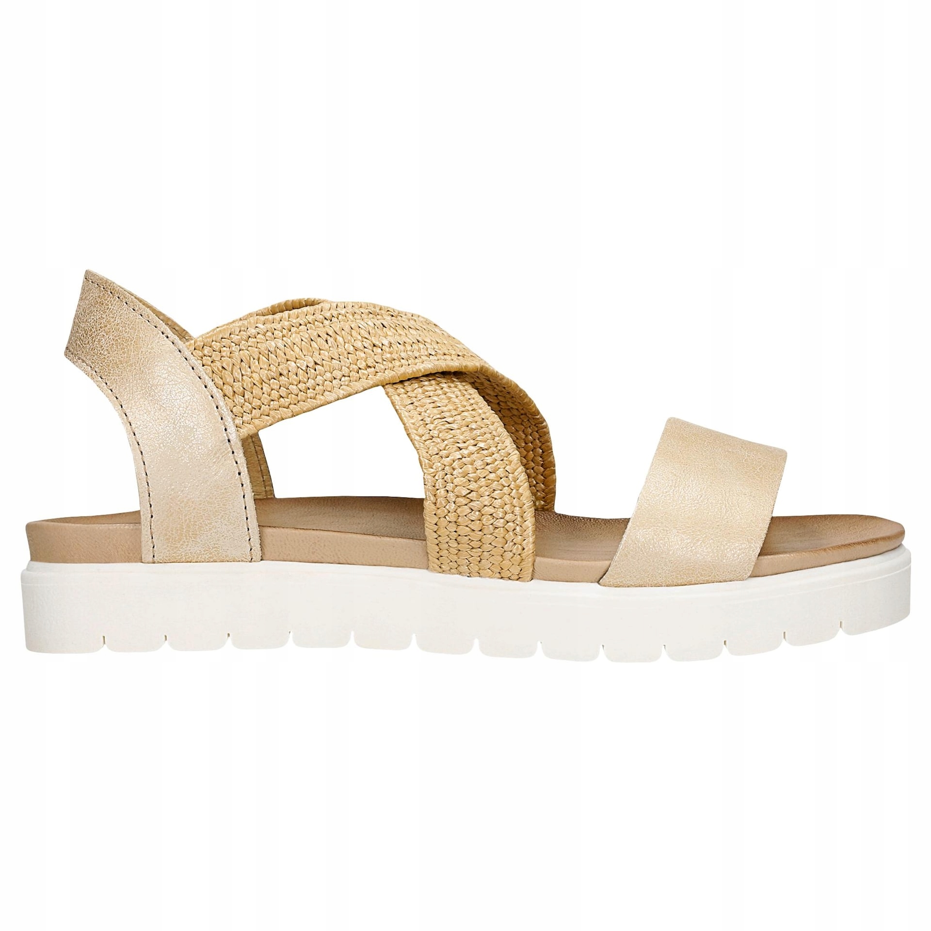 Zlaté dámské sandály s pletenými látkovými pásky vel. 36