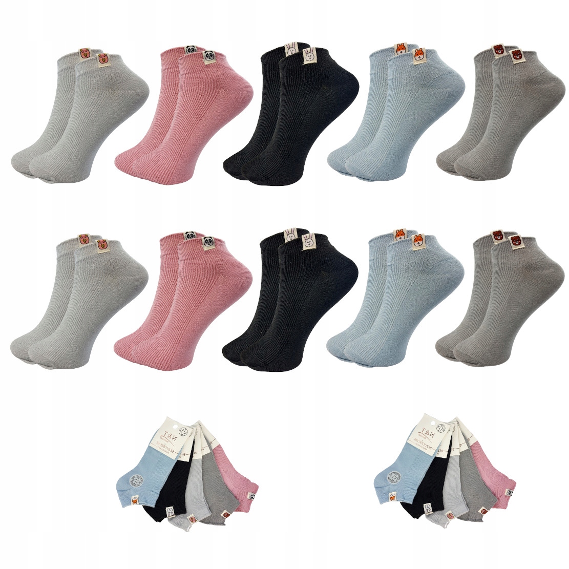 

10xSTOPKI Damskie Krótkie Kolorowe Skarpety Cotton