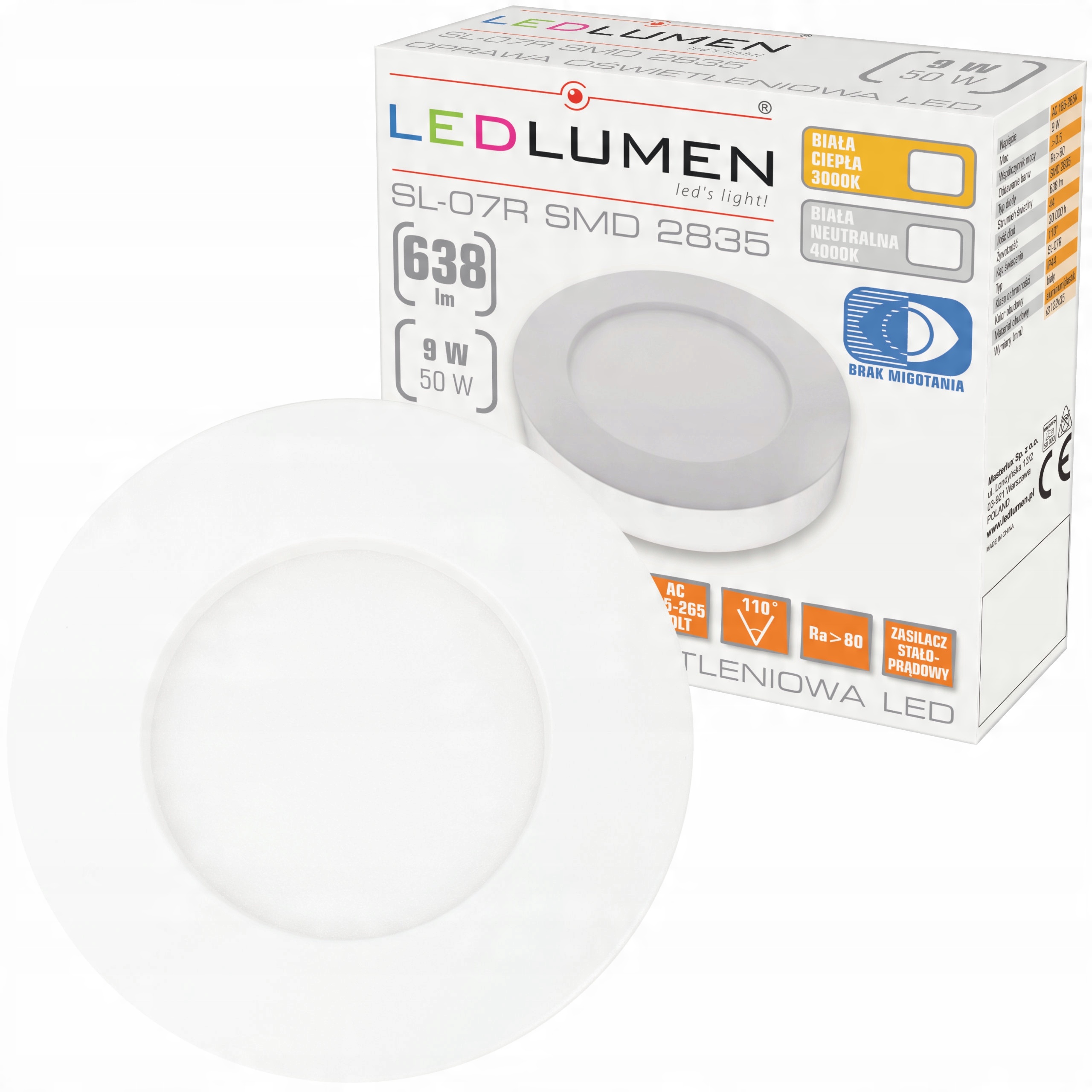 

Panel natynkowy 9W=50W Led oprawa plafon lampa