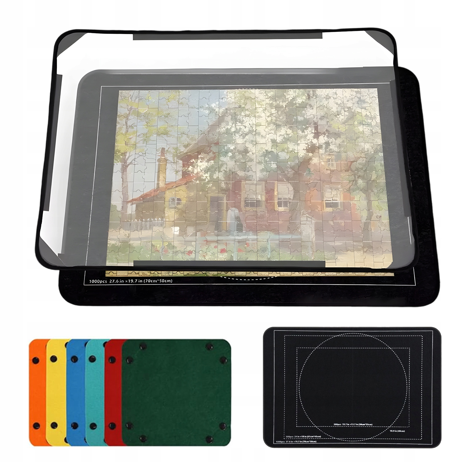 Filcowa Deska Do Puzzli 1000 Elementów Z Tackami Sortującymi I Pokrywą
