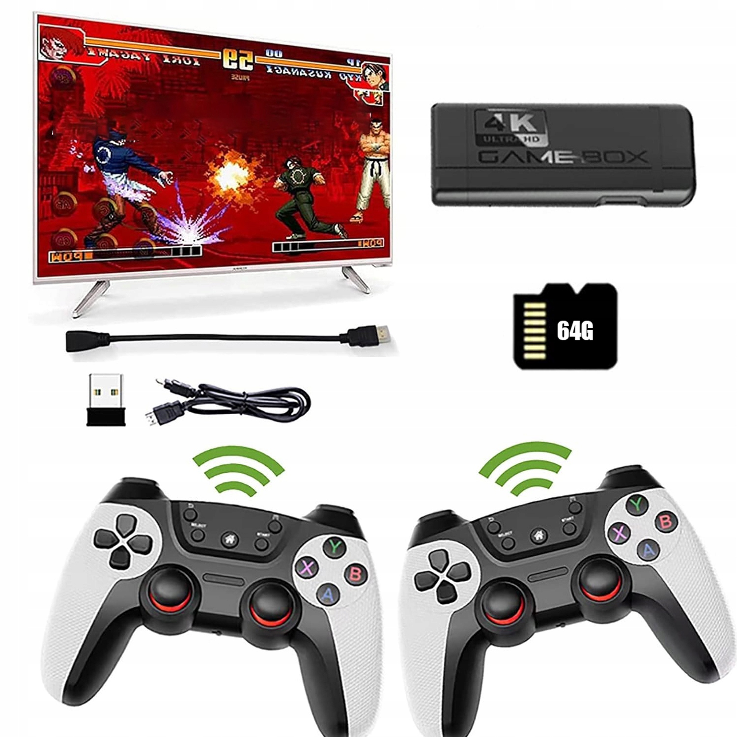 4K Hdmi Konsola Retro Tv Gra Telewizyjna 2 Pady +30000 GRY+64G Karta