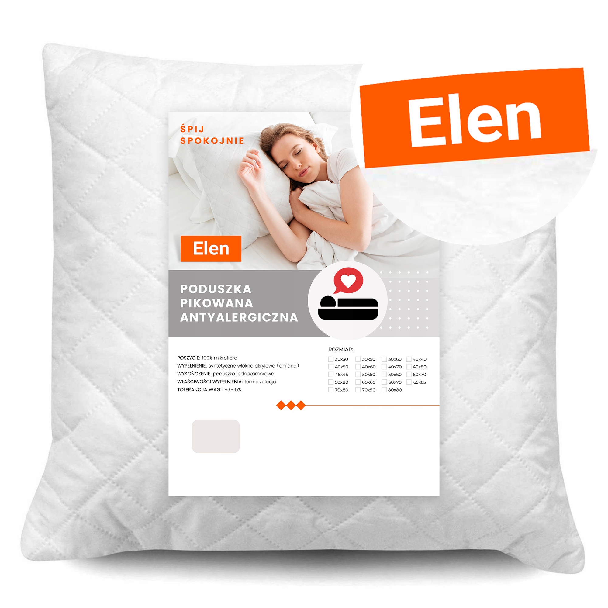 Poduszka antyalergiczna 45x45 cm Polski Produkt
