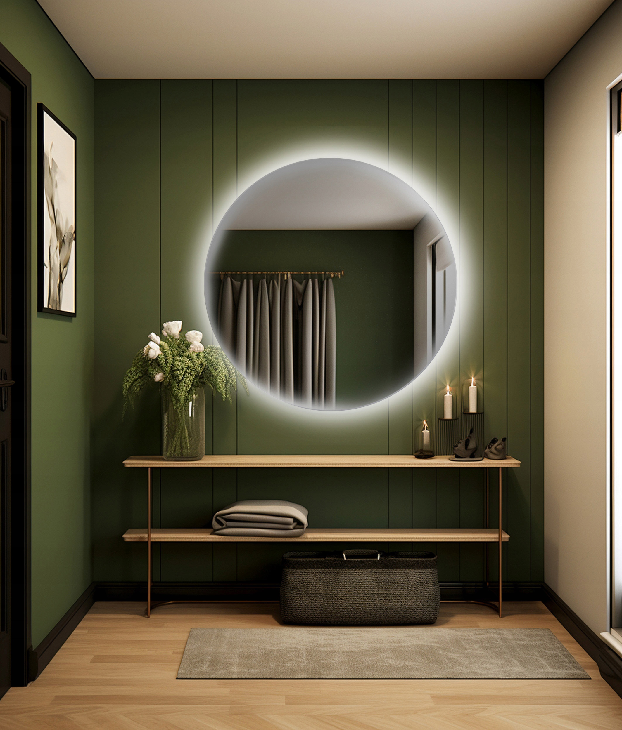 LUSTRO OKRĄGŁE LED 100 CM PODŚWIETLANE ŁAZIENKOWE SALON SYPIALNIA TOALETKA Marka inna