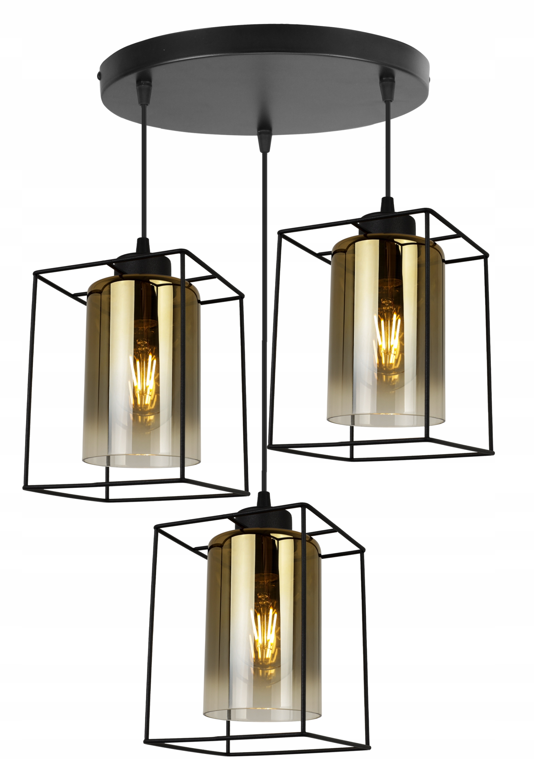 Závěsné Stropní Svítidlo Lustr Černá Trojitá Zlatá Loft Glamour Skleněná