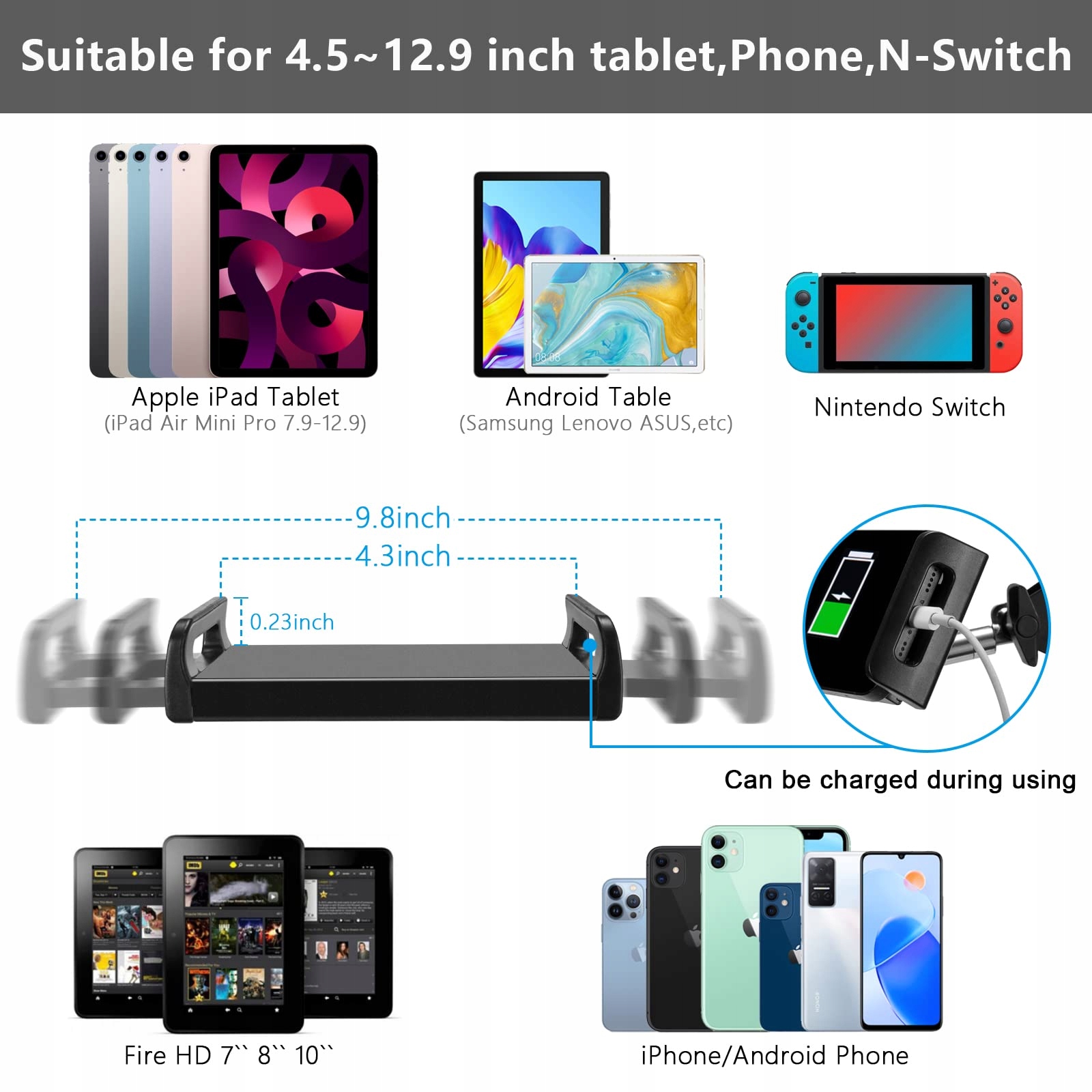 UNIVERSALNY STOJAK METALOWY NA TABLET TELEFON 360 STOPNI CZARNY — miniatura 7