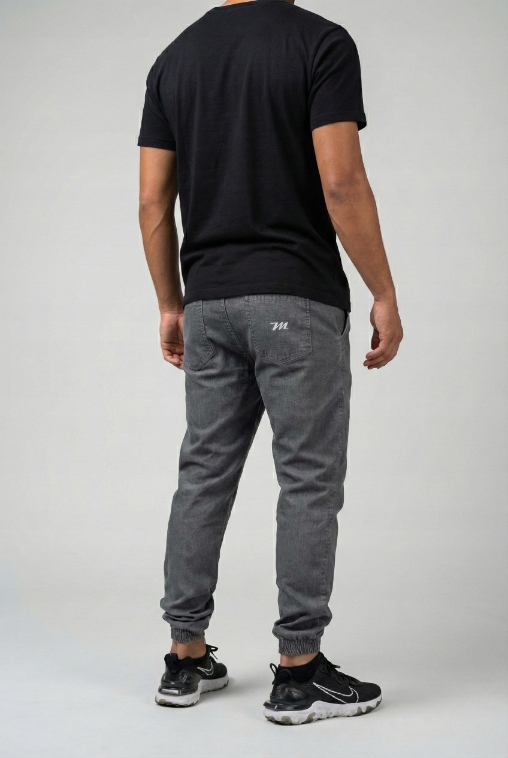 Džínové Jogger Kalhoty Pánské Šedé Grafitové Na Gumičce Metoda Mini Výšivka M