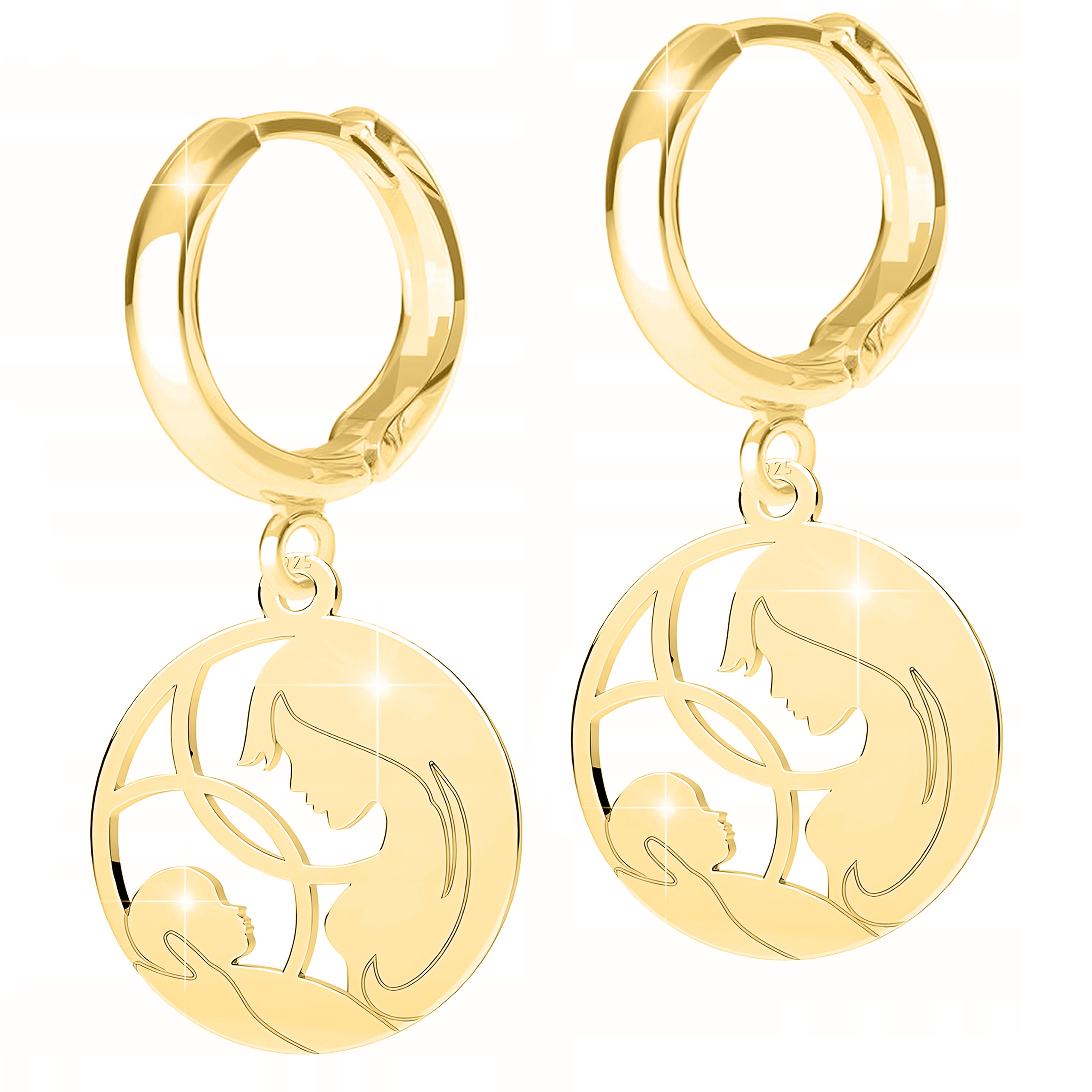 Zlaté Náušnice Matka s dítětem Ažurové plechy Dcera Maminka Stříbro 925