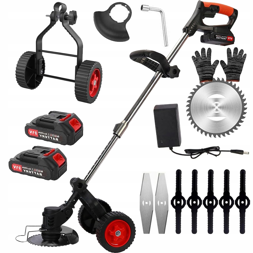 Aku Vyžínač Křovinořez Zahradní Sekačka 21V Na Trávy 2XAKU Kola