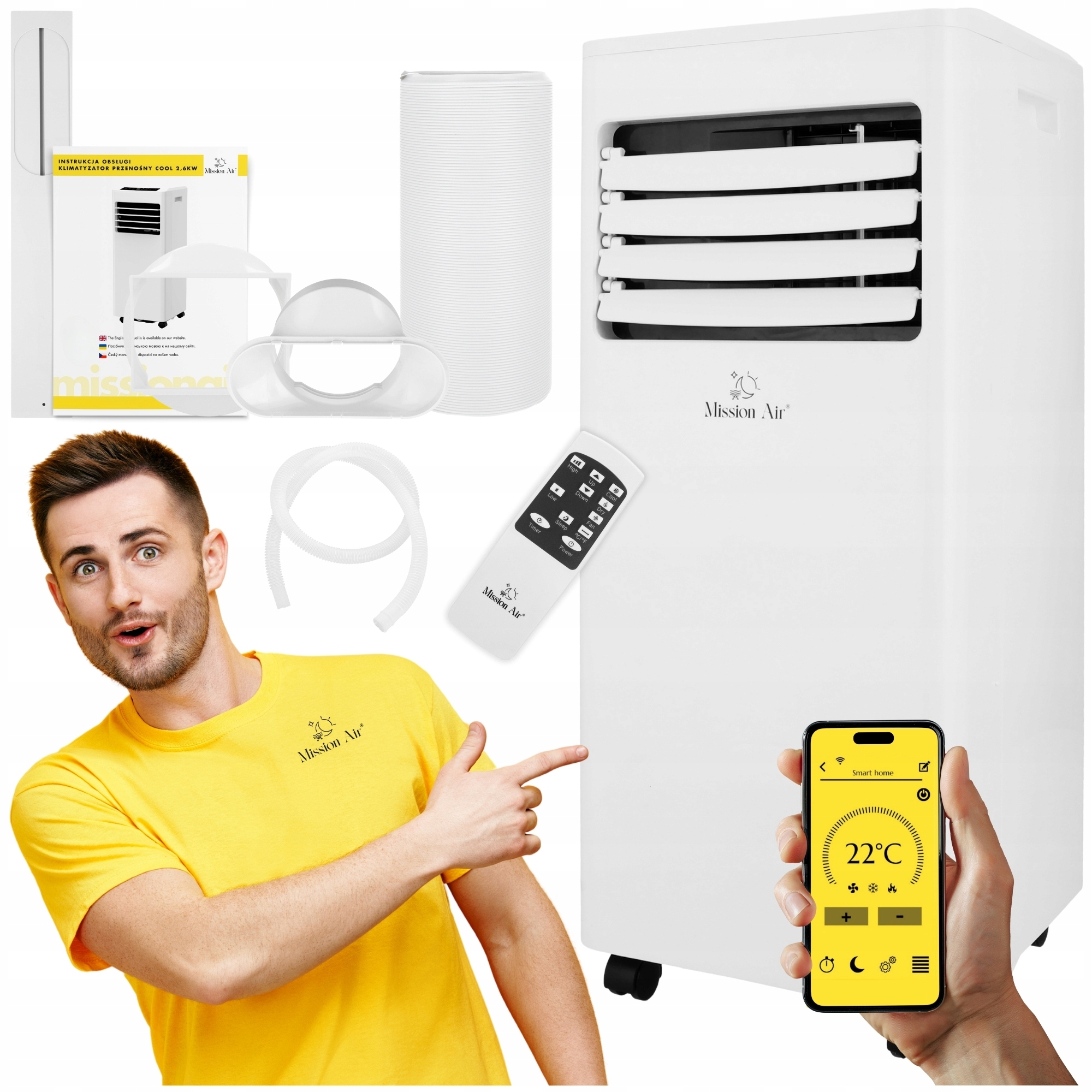 Přenosný Klimatizátor 3v1 Mission Air 2,6 kW odvlhčovač 24 l/24 h Timer WiFi