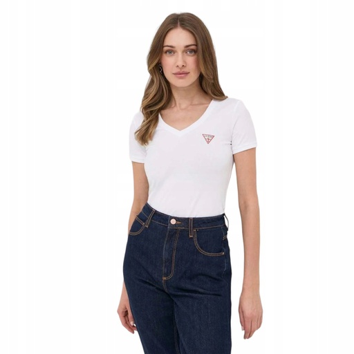 Guess Koszulka Damska T-shirt Ss Vn Mini Triangle Biała r.L