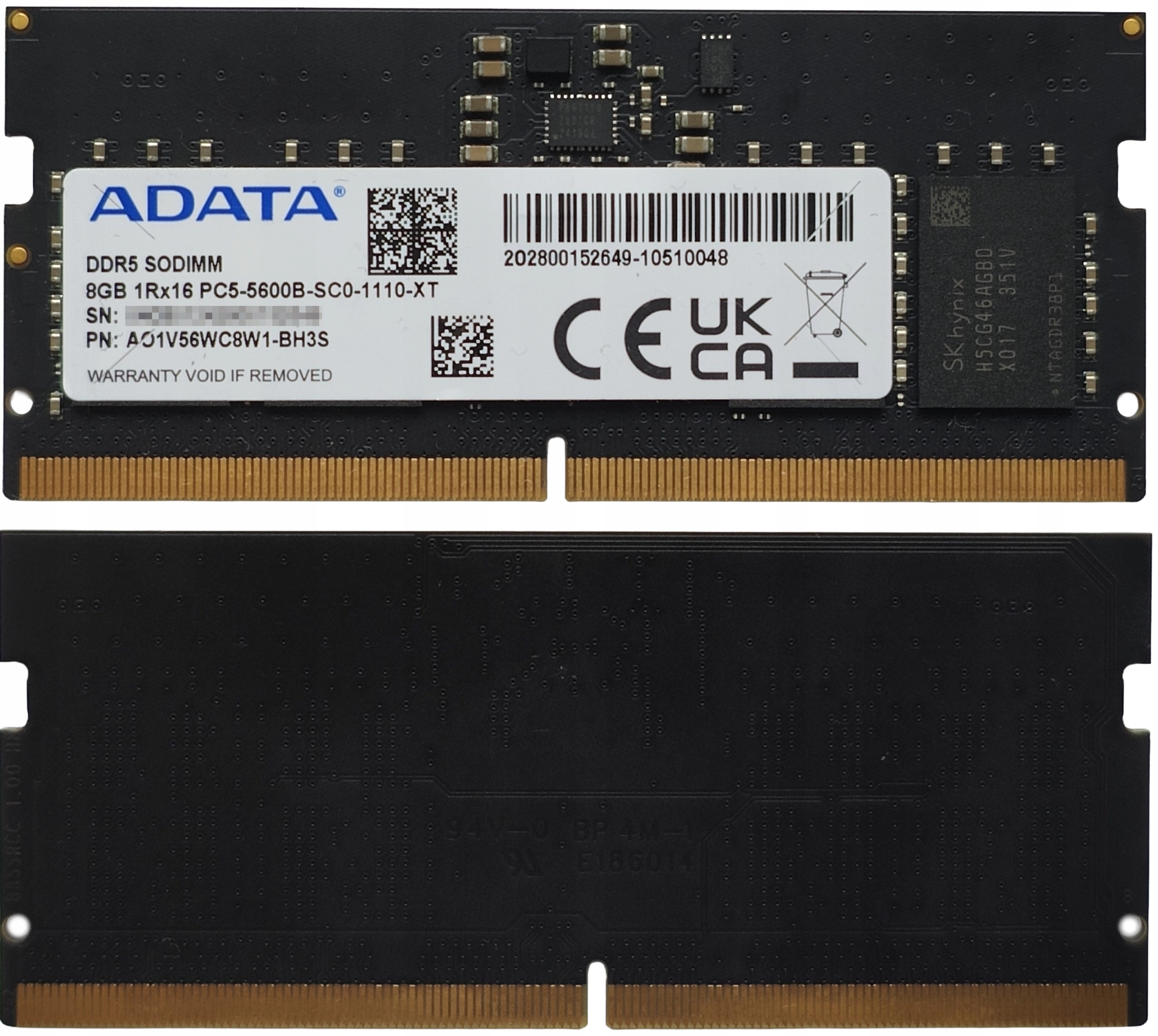 (n) 8GB 1*8GB Adata DDR5 5600MHz 1,1V A01V56WC8W1-BH3S