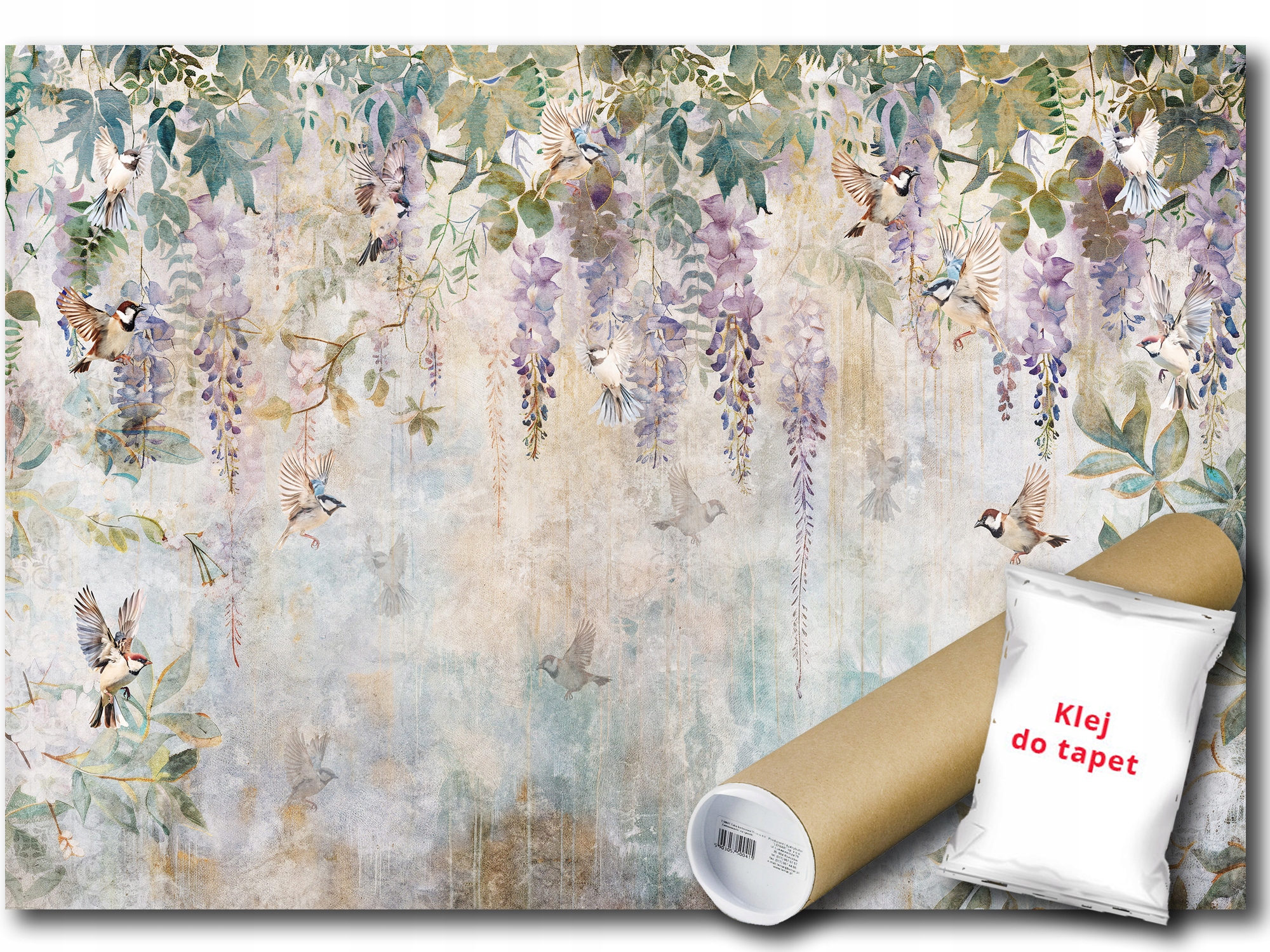 Vinylová Fototapeta Retro Květiny Popínavé Vistárie Glycinie Ptáci 152x104